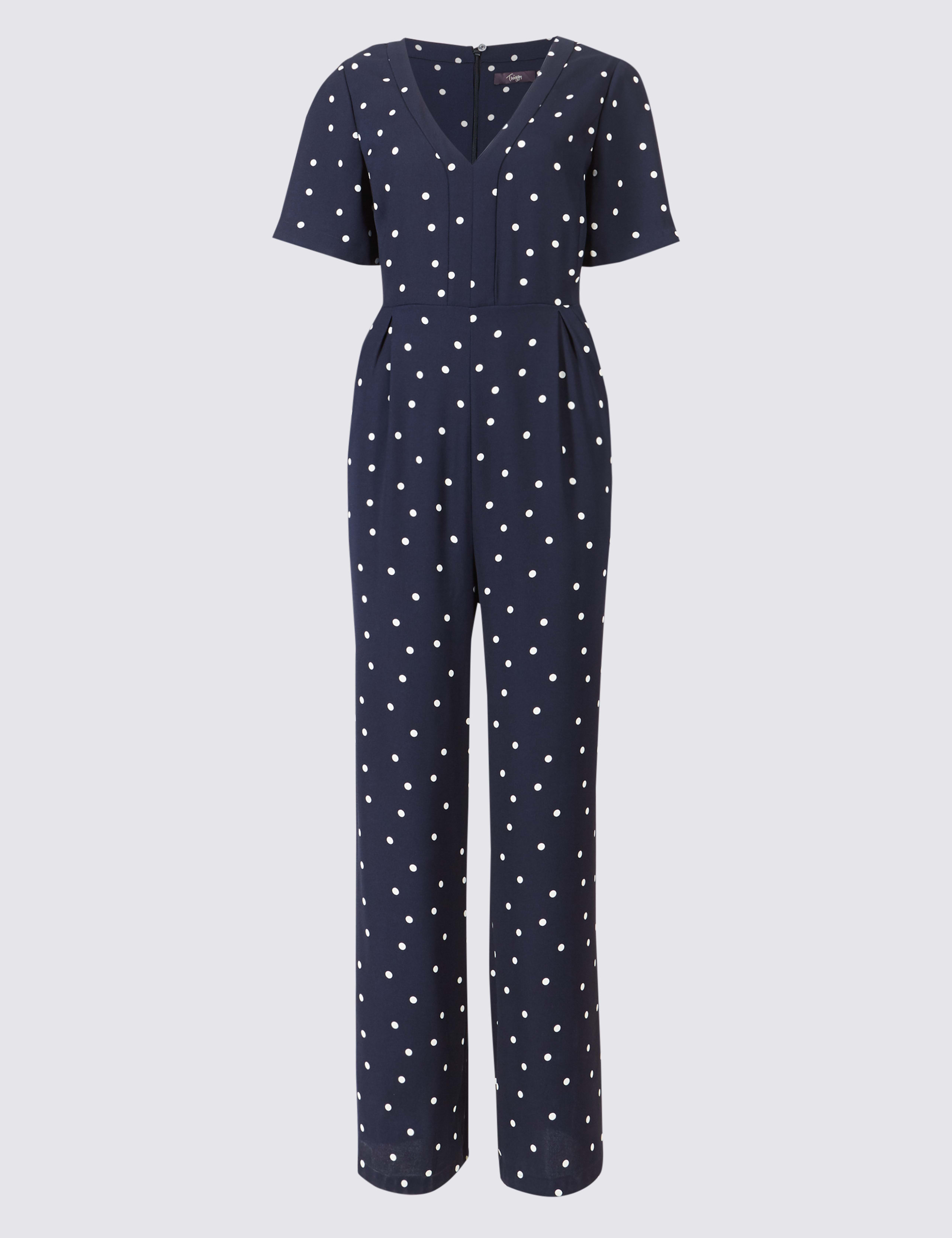 Spot Print V-Neck Short Sleeve Jumpsuit 2 of 4