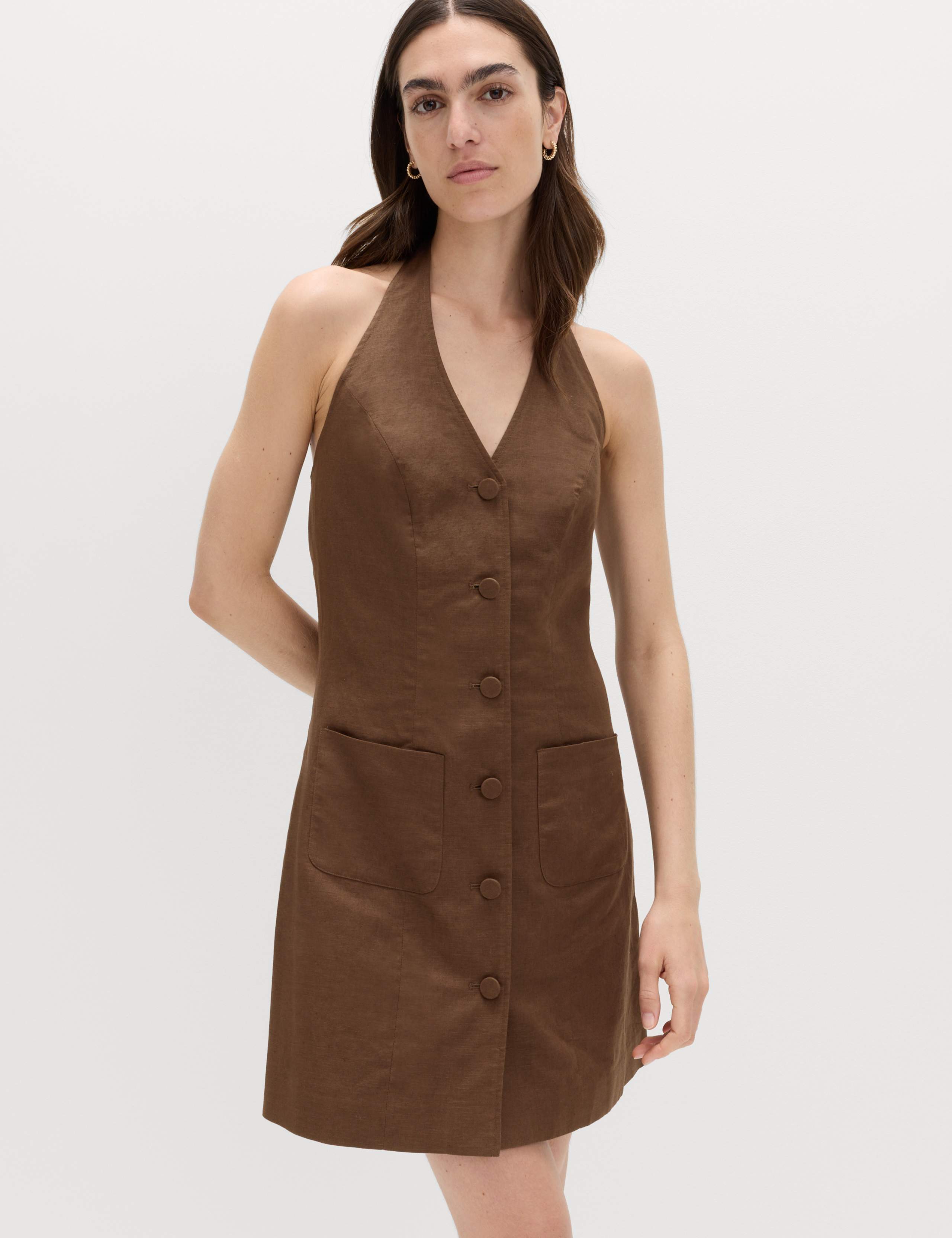 Linen Rich Mini Waistcoat Dress 1 of 6