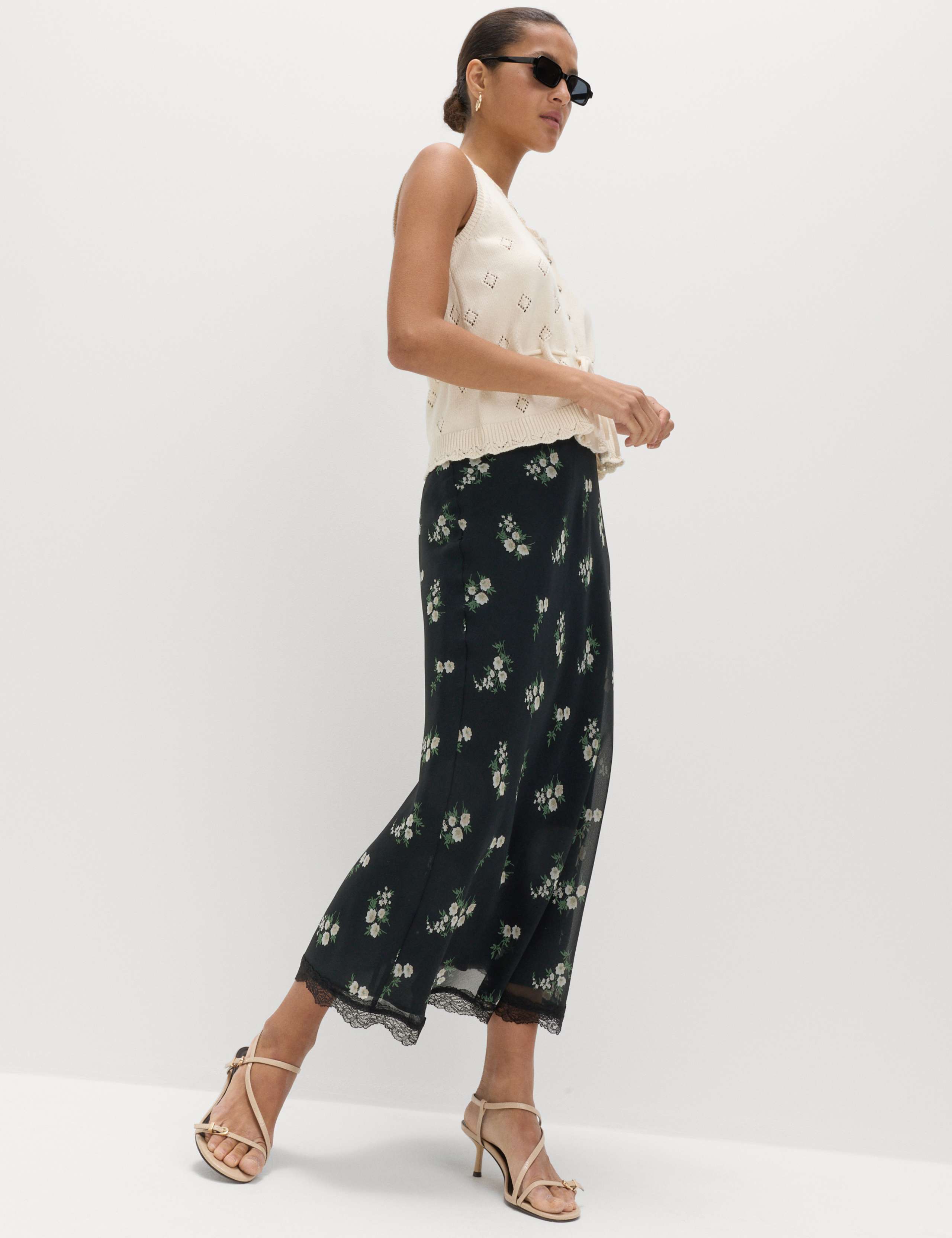 Floral Lace Detail Midi Slip Skirt 1 of 6
