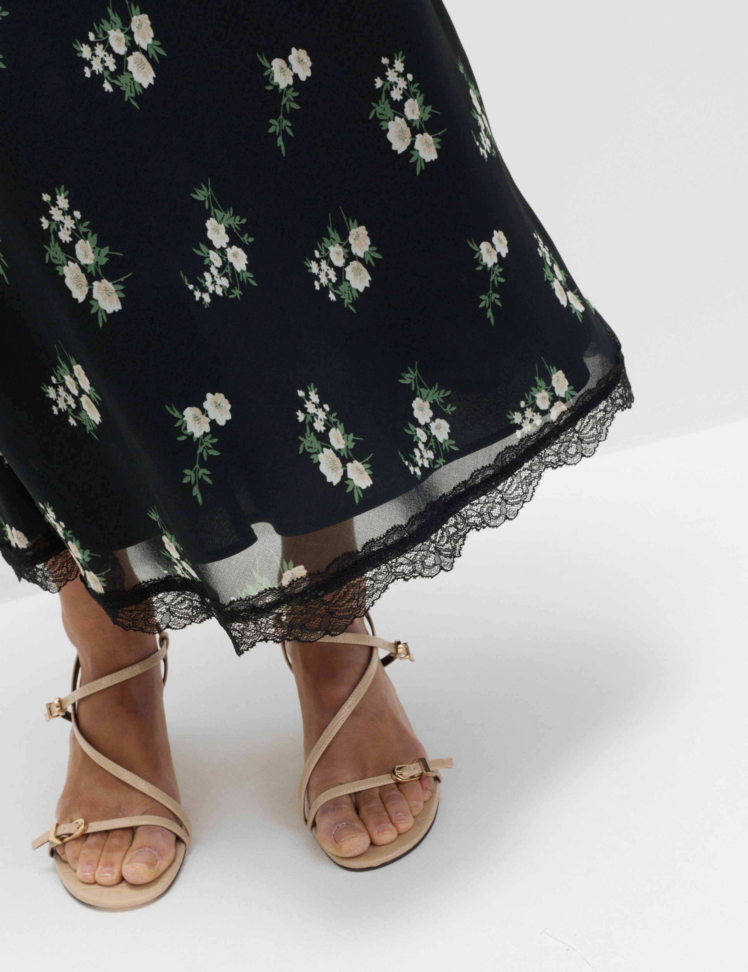 Floral Lace Detail Midi Slip Skirt 3 of 6