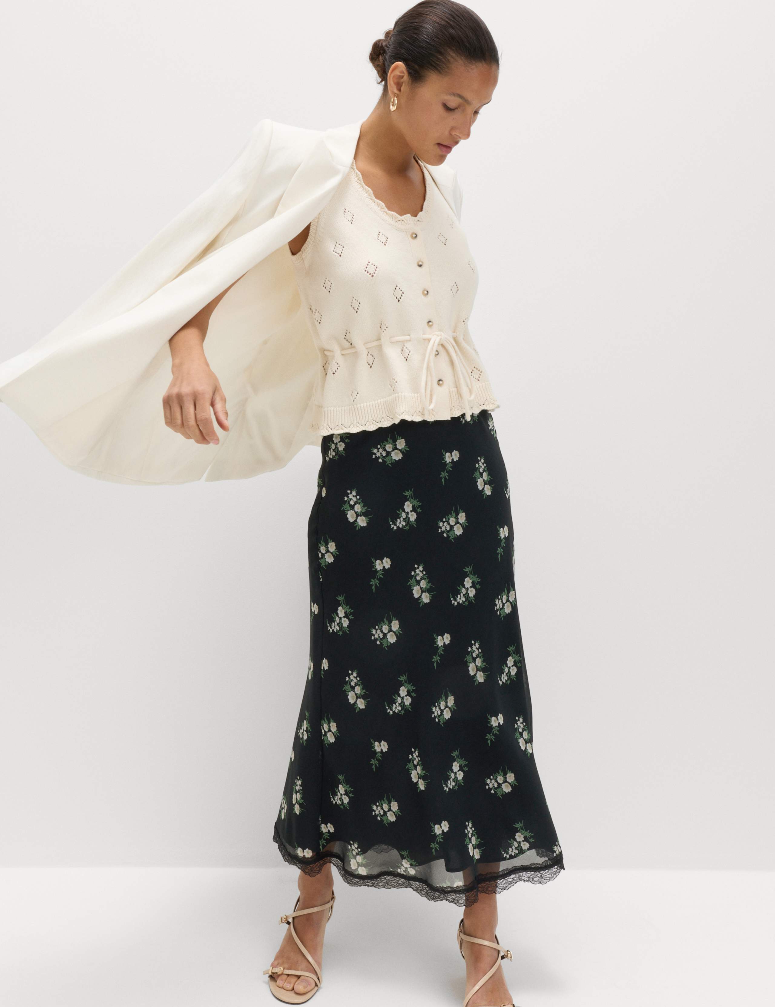 Floral Lace Detail Midi Slip Skirt 6 of 6