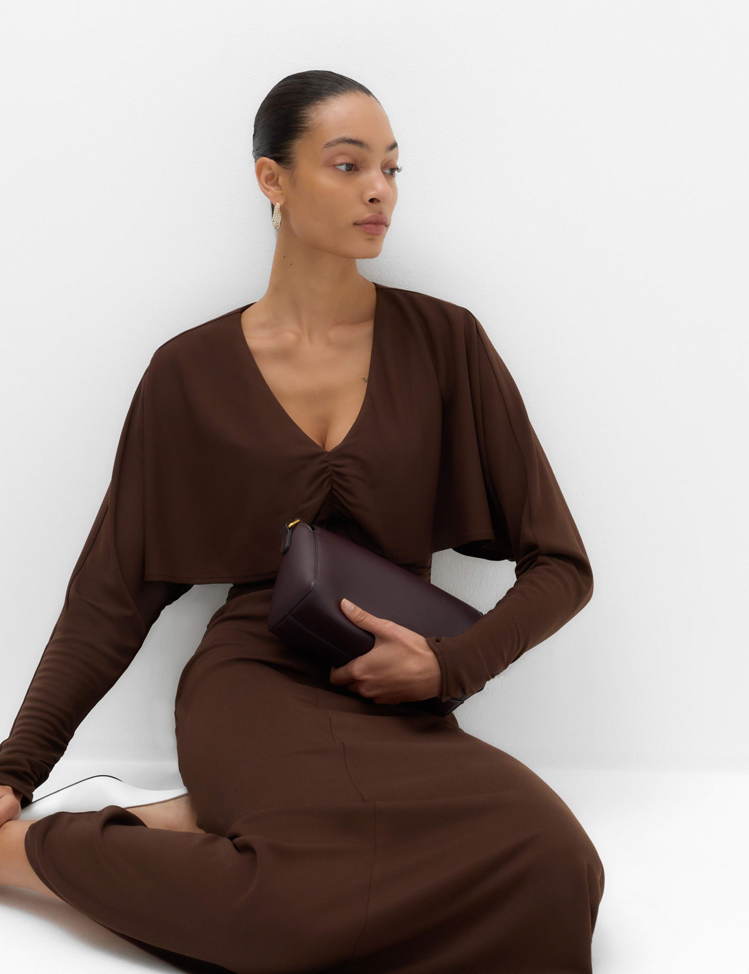 Jersey Cape Detail Midi Column Dress 5 of 5
