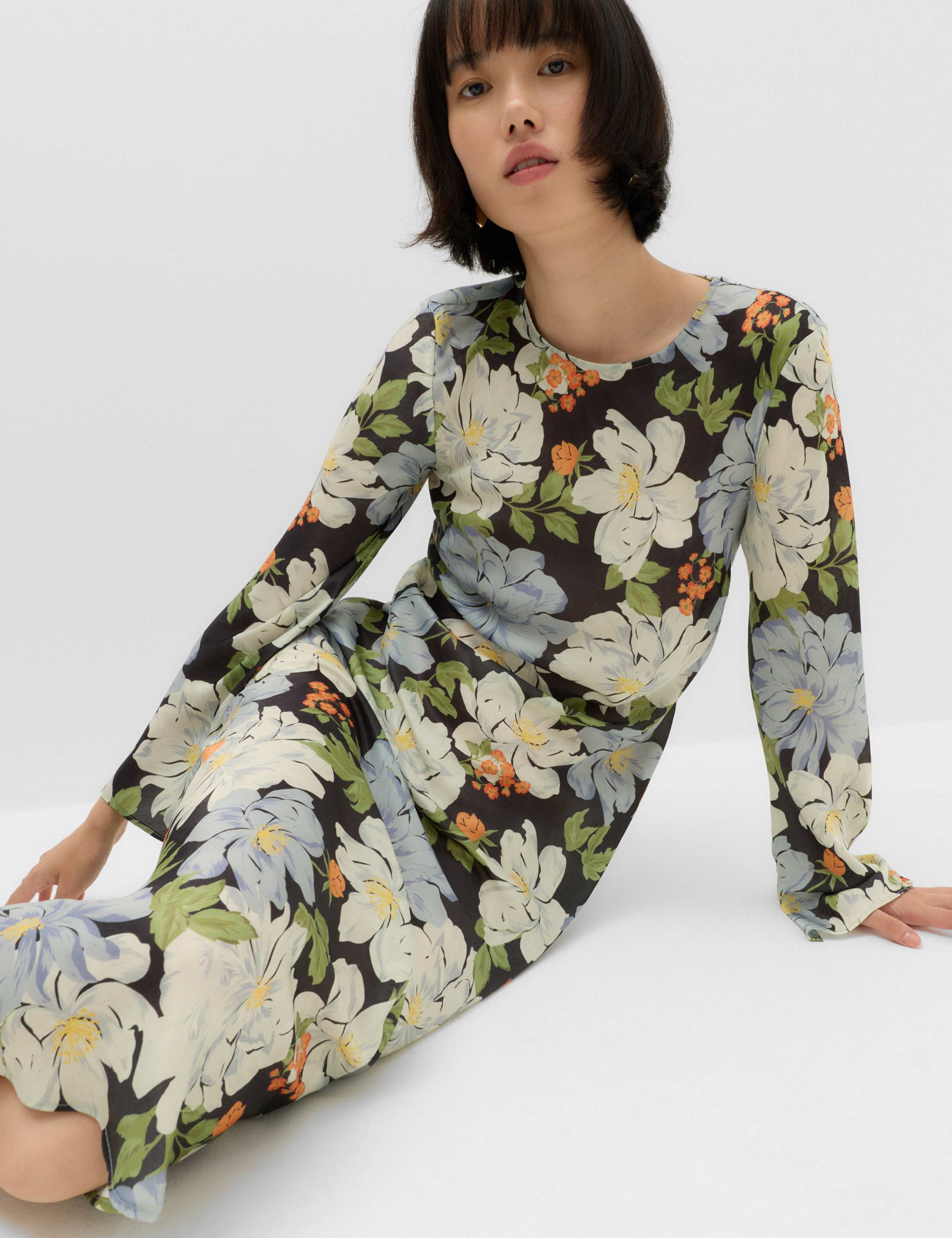 Satin Floral Midaxi Column Dress 3 of 6