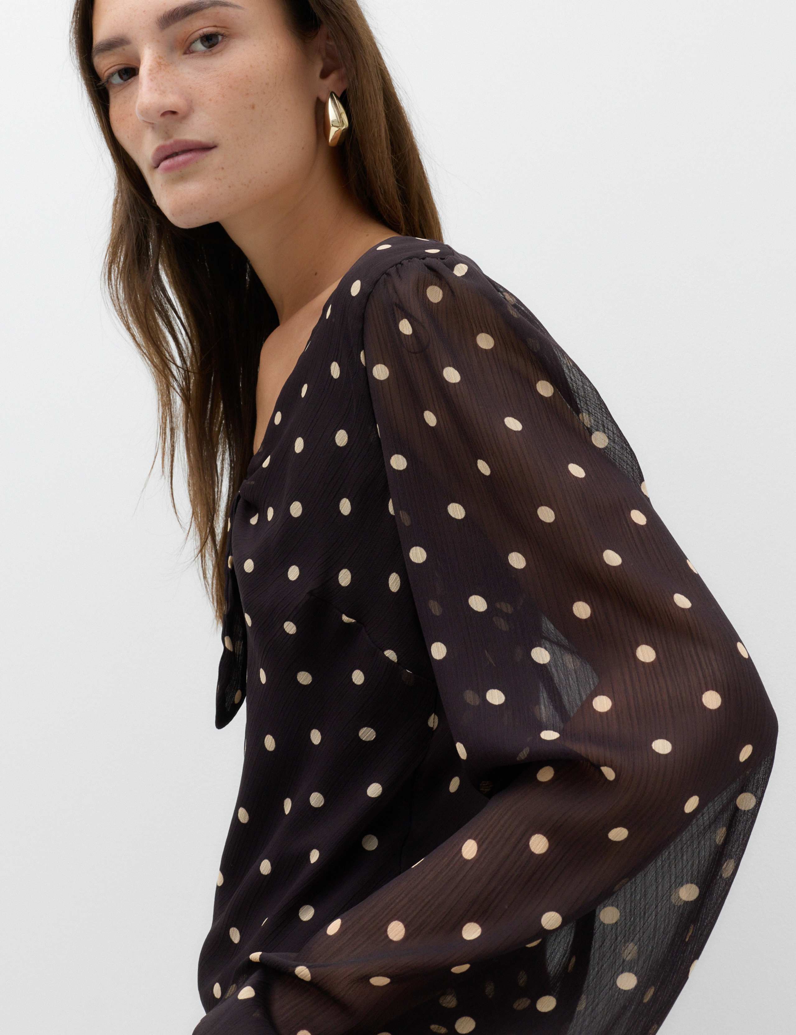 Chiffon Spot Print Midi Tea Dress 3 of 6