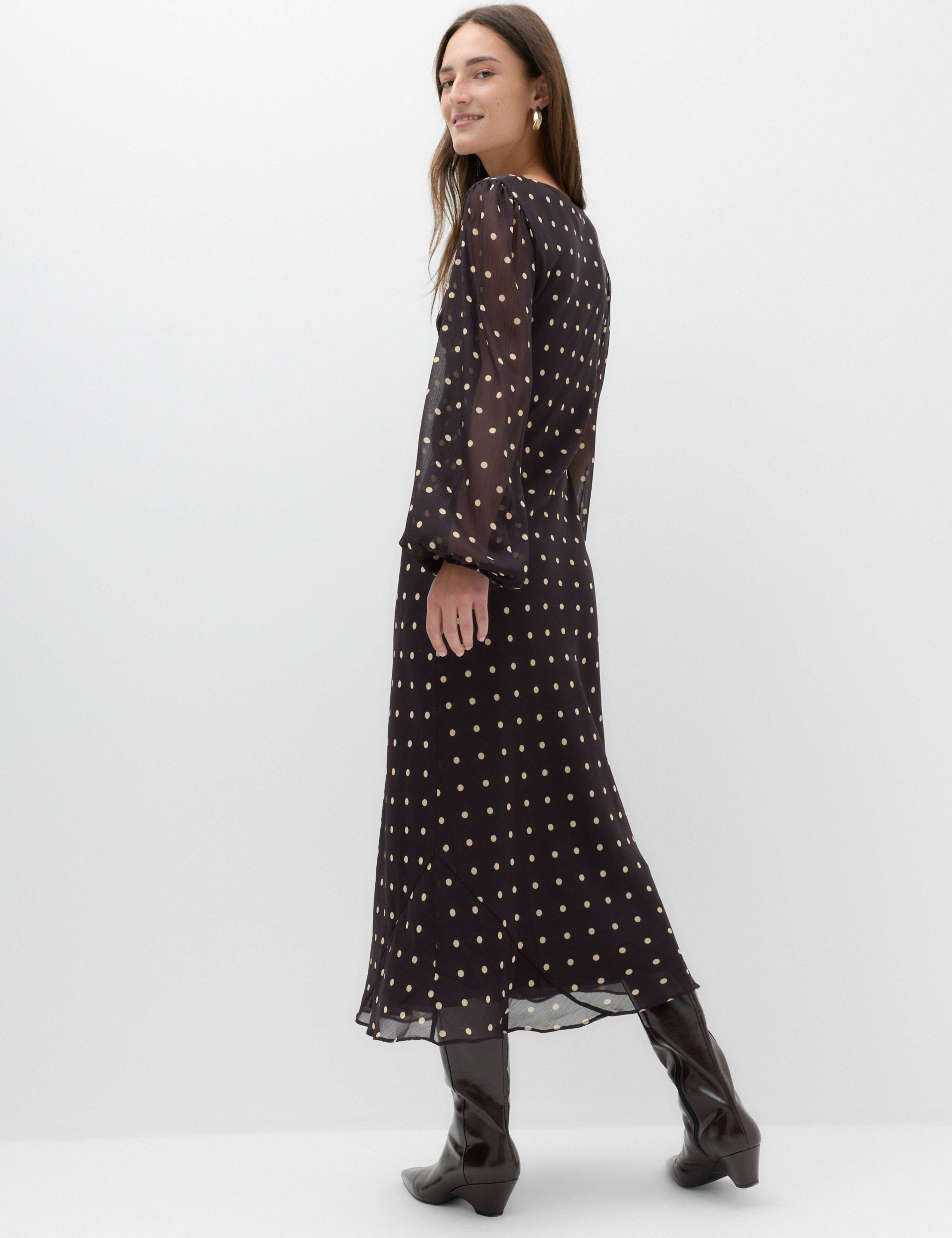 Chiffon Spot Print Midi Tea Dress 4 of 6