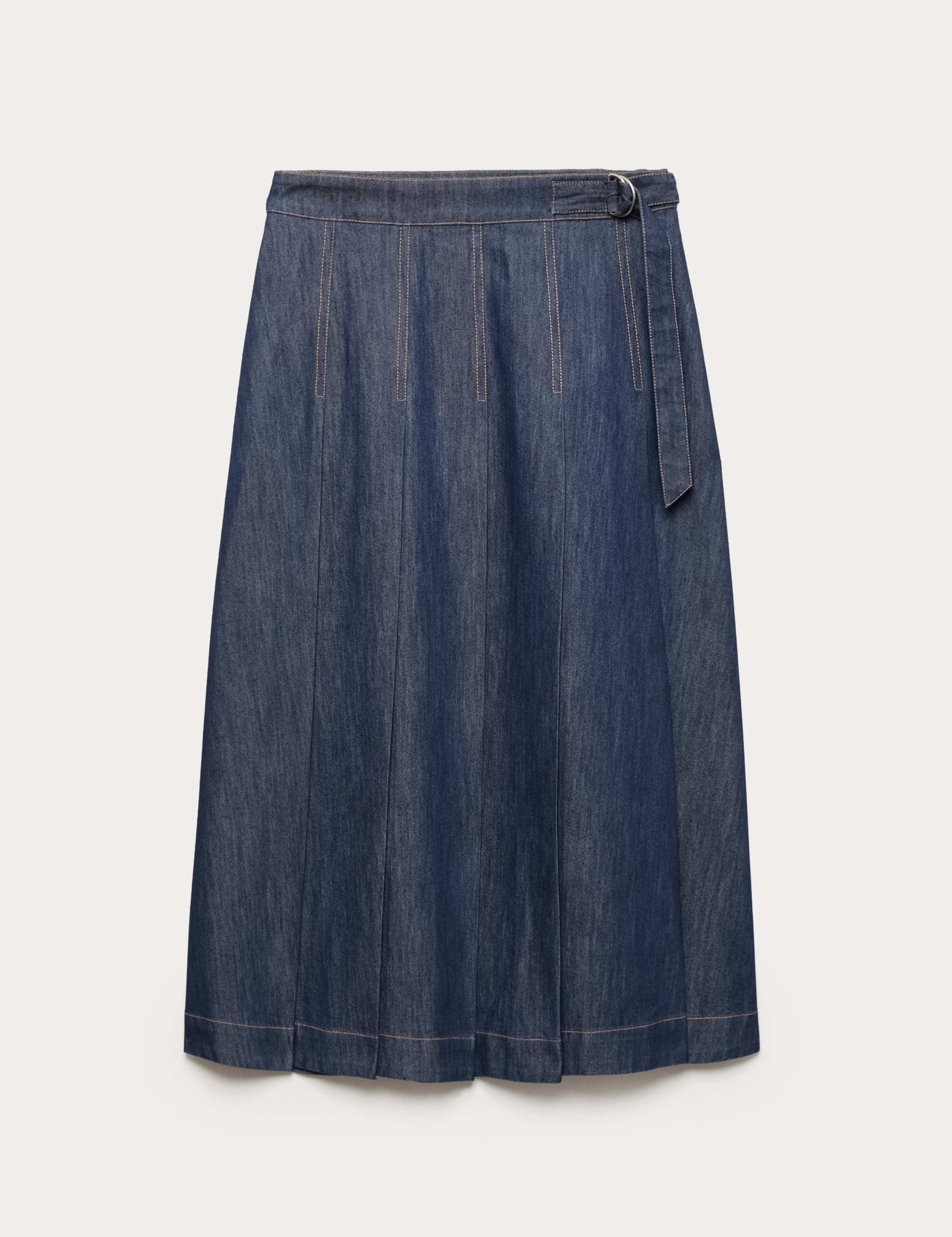 Denim Pleated Midi Skirt 2 of 5