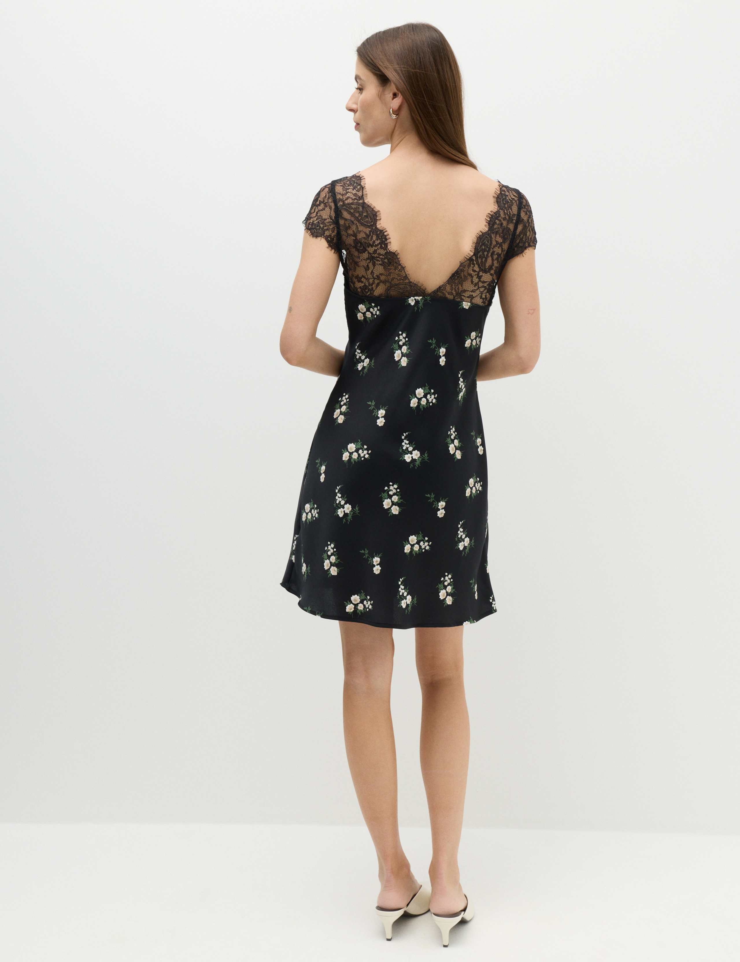 Satin Lace Floral Mini Slip Dress 5 of 6