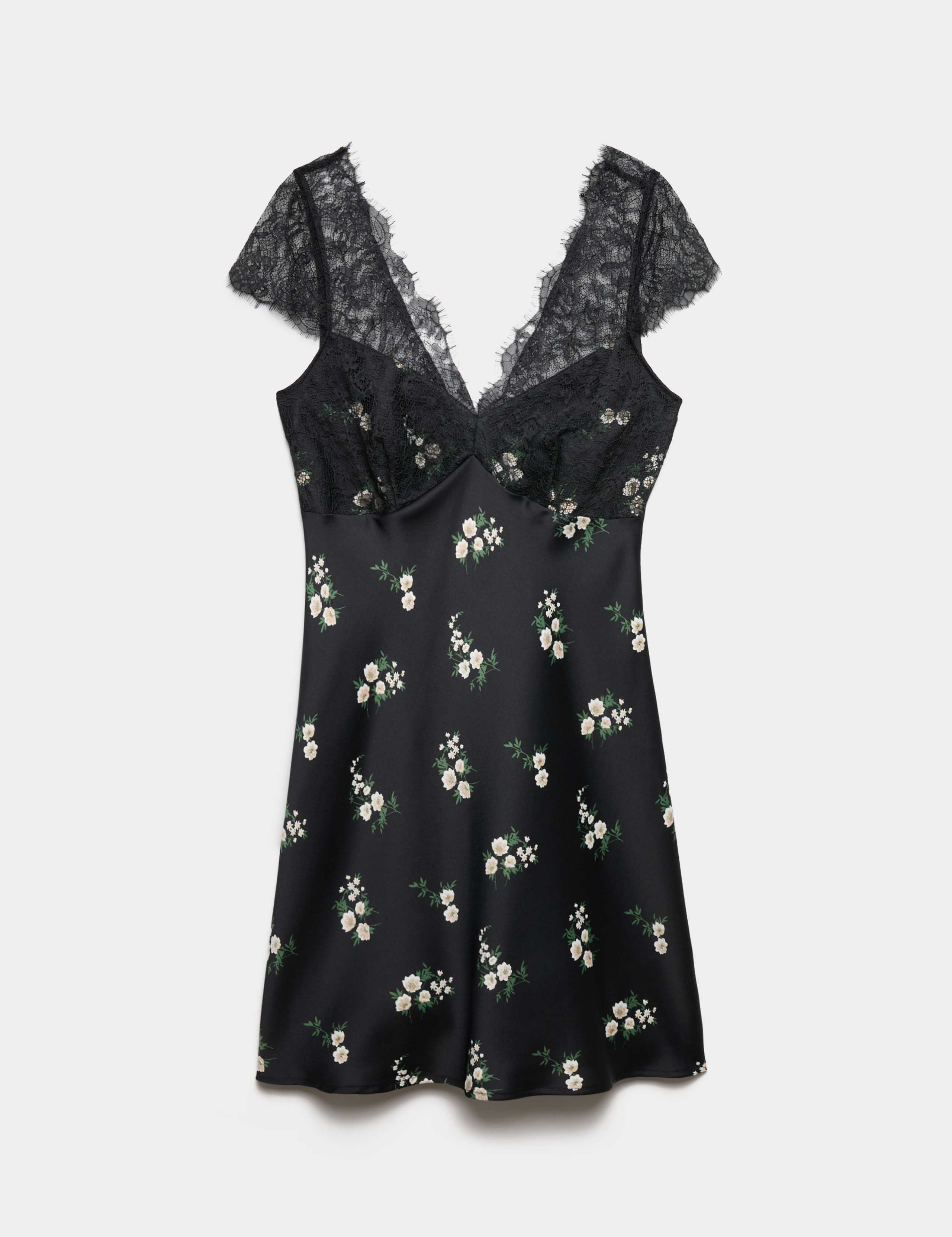 Satin Lace Floral Mini Slip Dress 2 of 6