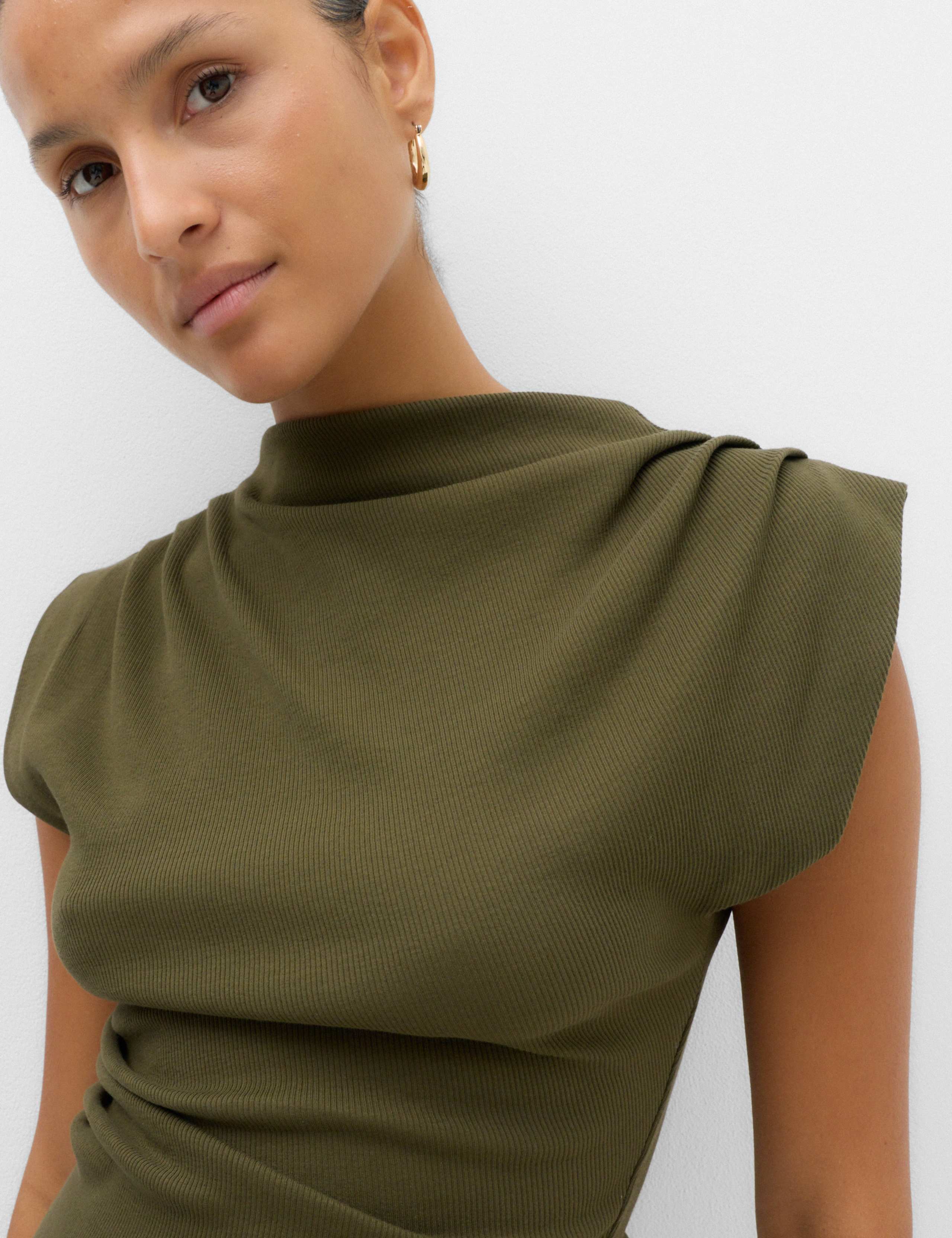 Cotton Rich High Neck Midi Bodycon Dress 3 of 5