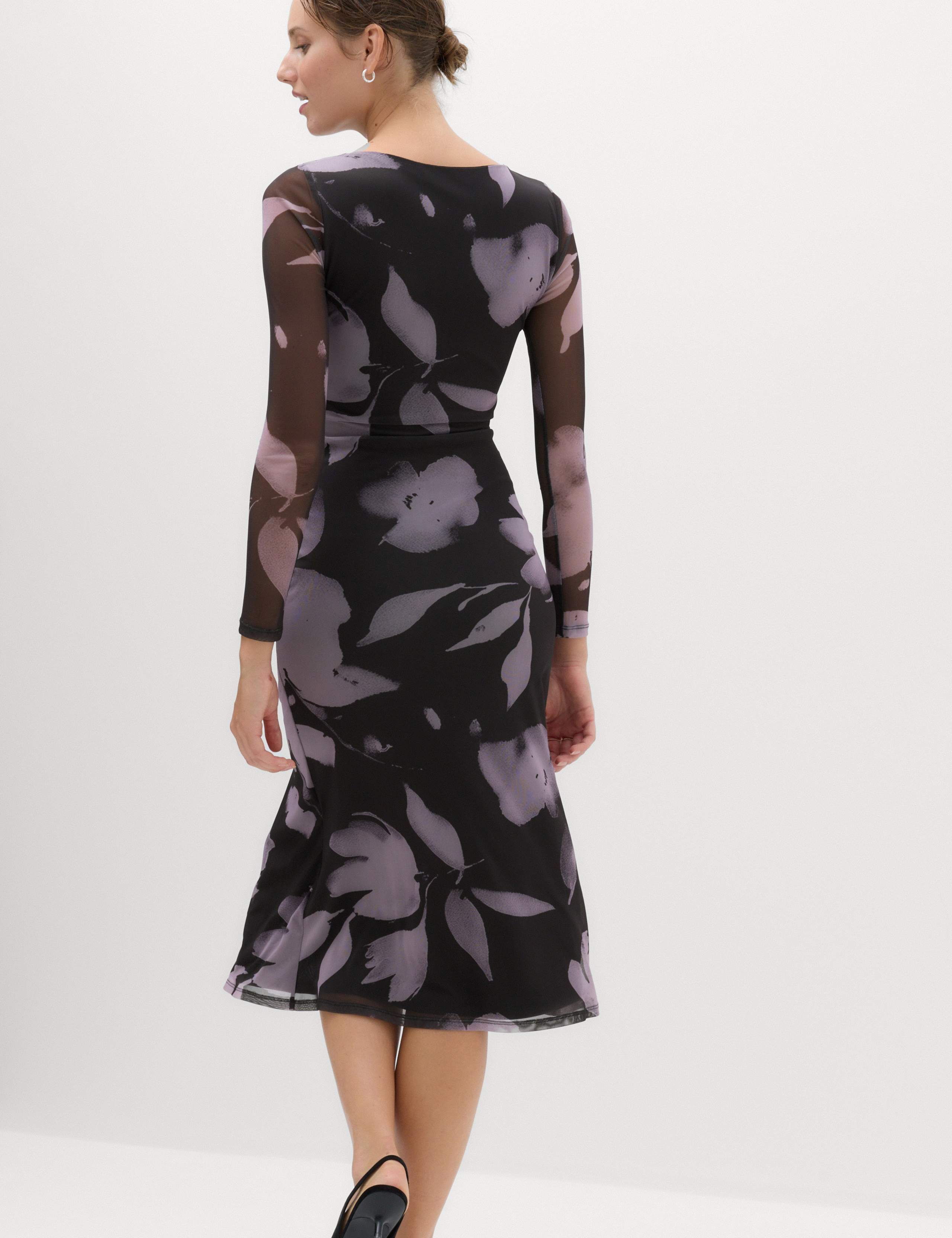 Floral Bodycon Midi Dress with Long Sleeves 5 of 7