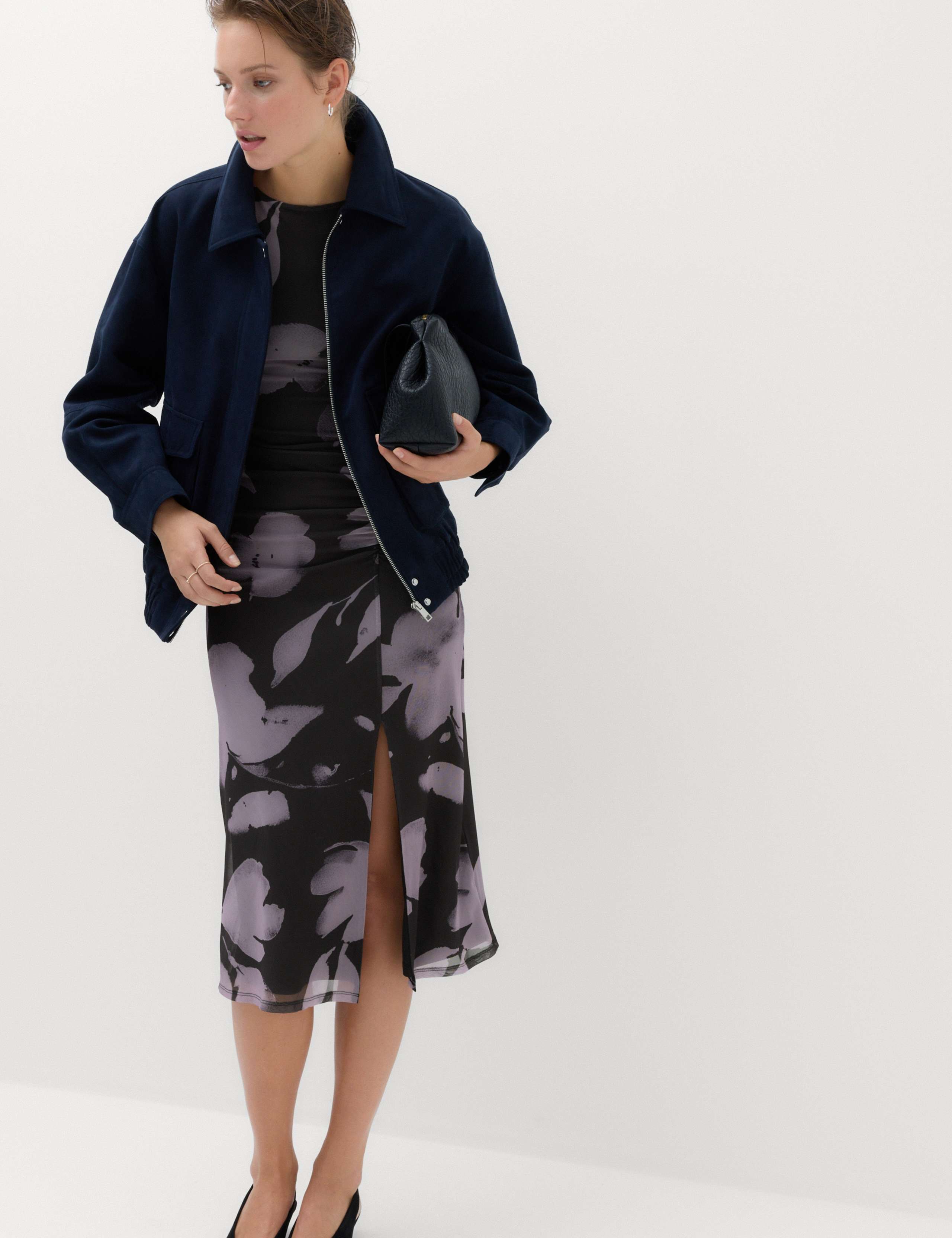 Floral Bodycon Midi Dress with Long Sleeves 7 of 7