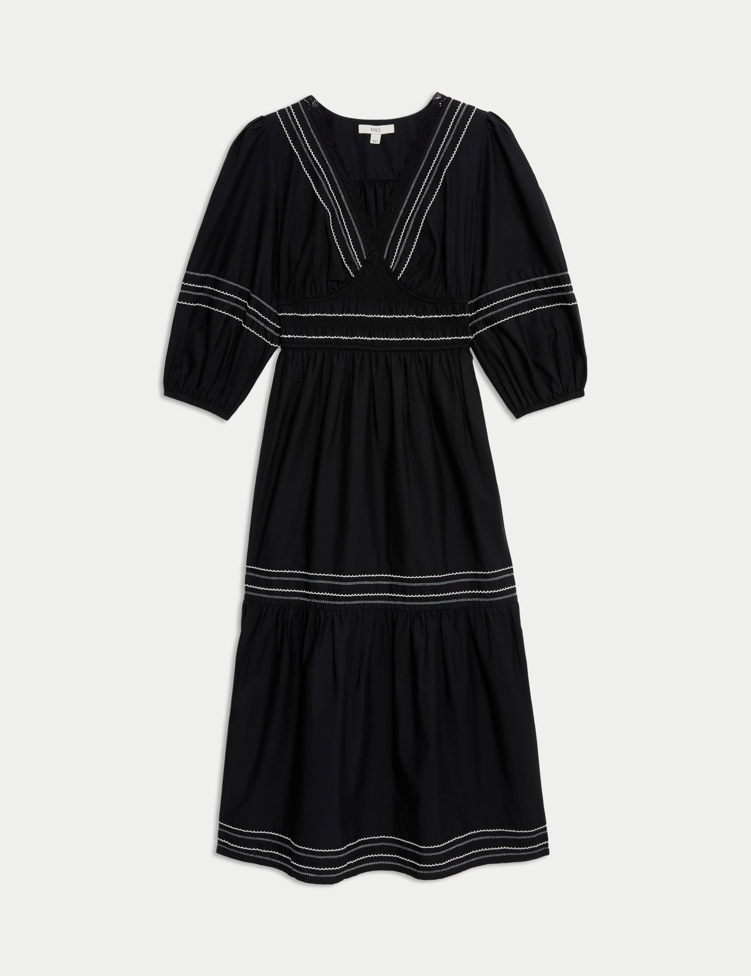 Pure Cotton Embroidered Midi Waisted Dress 2 of 5