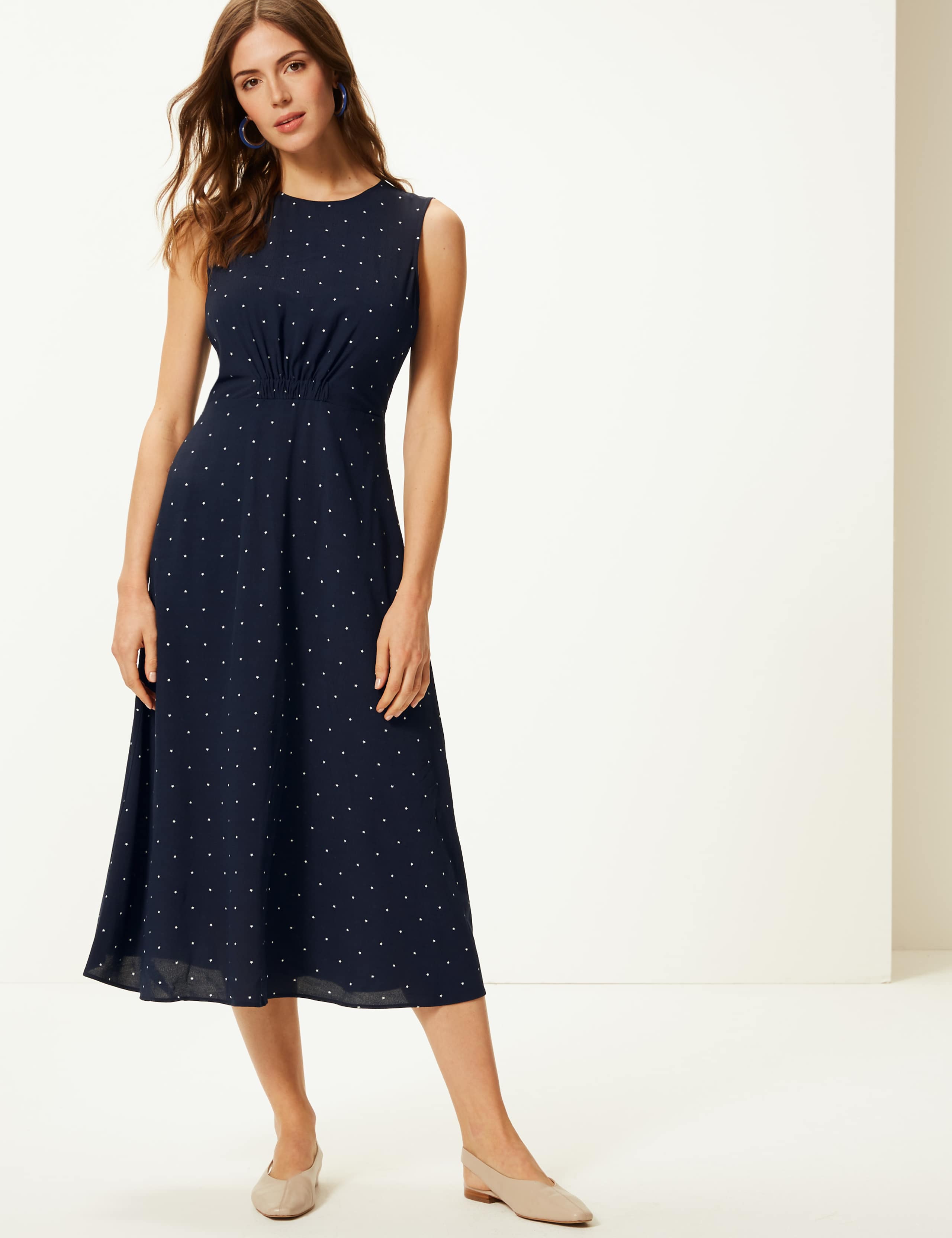 Star Print Waisted Midi Dress 1 of 4
