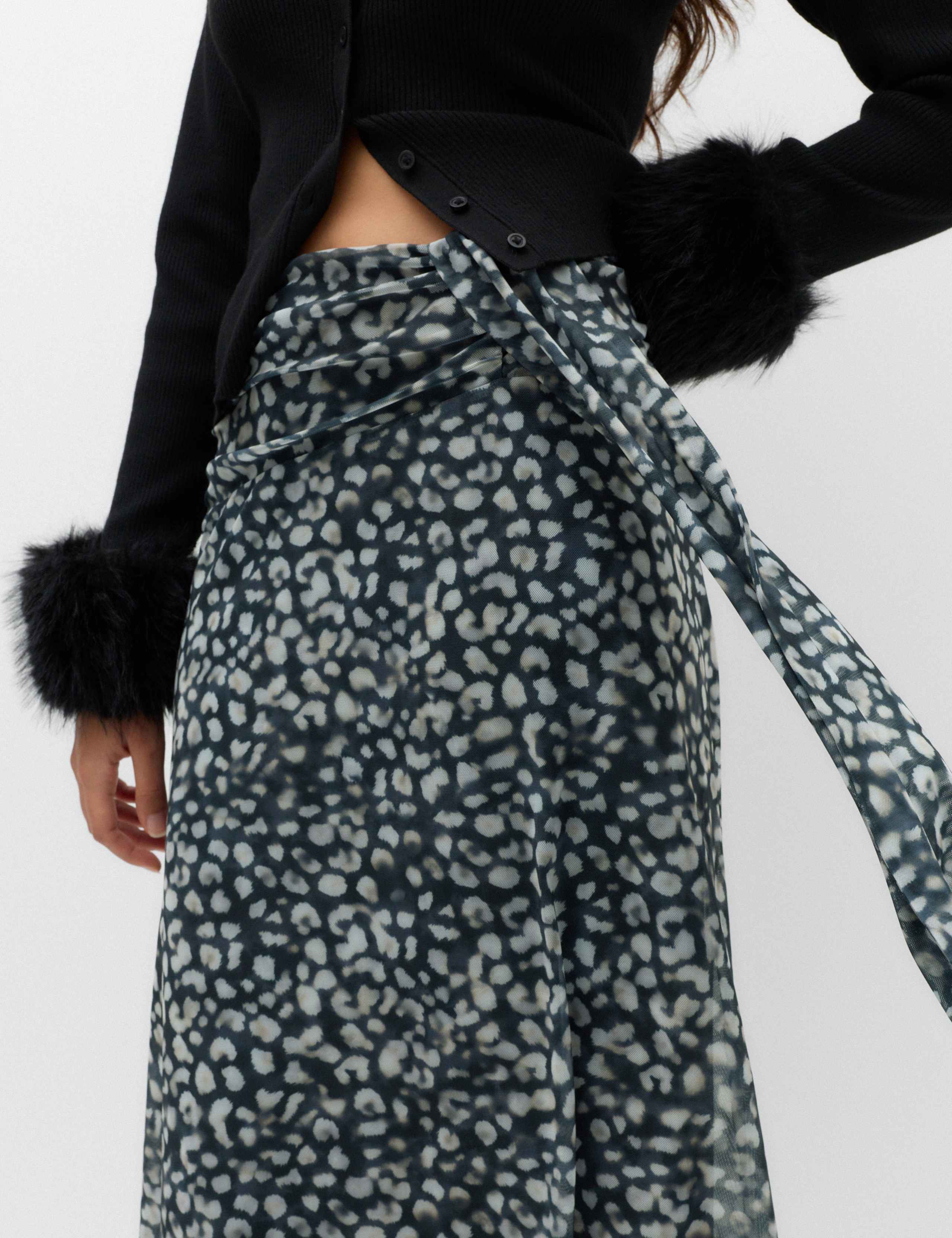 Animal Print Knotted Midi A Line Skirt 3 of 6