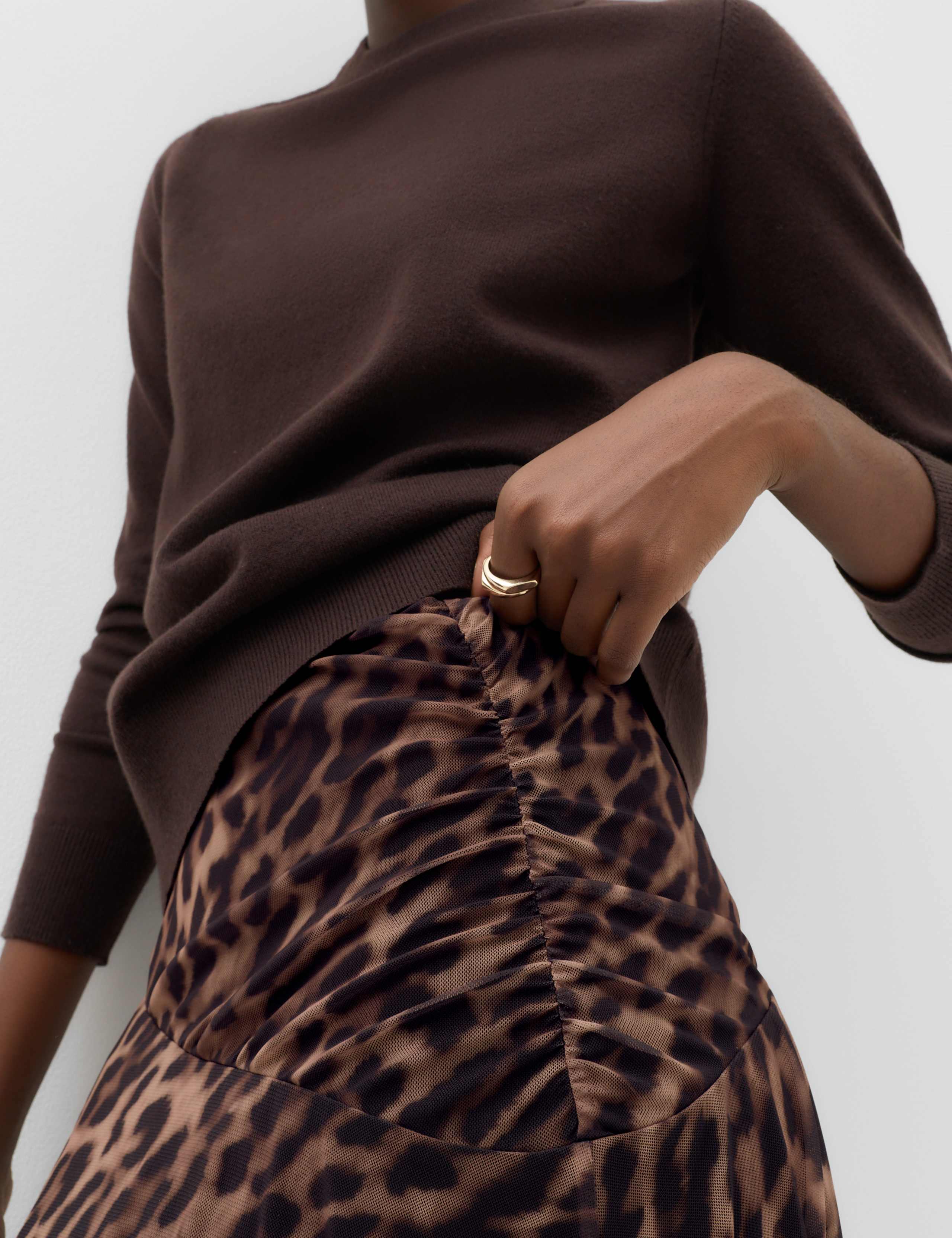 Animal Print Mesh Midi A-Line Skirt 3 of 6