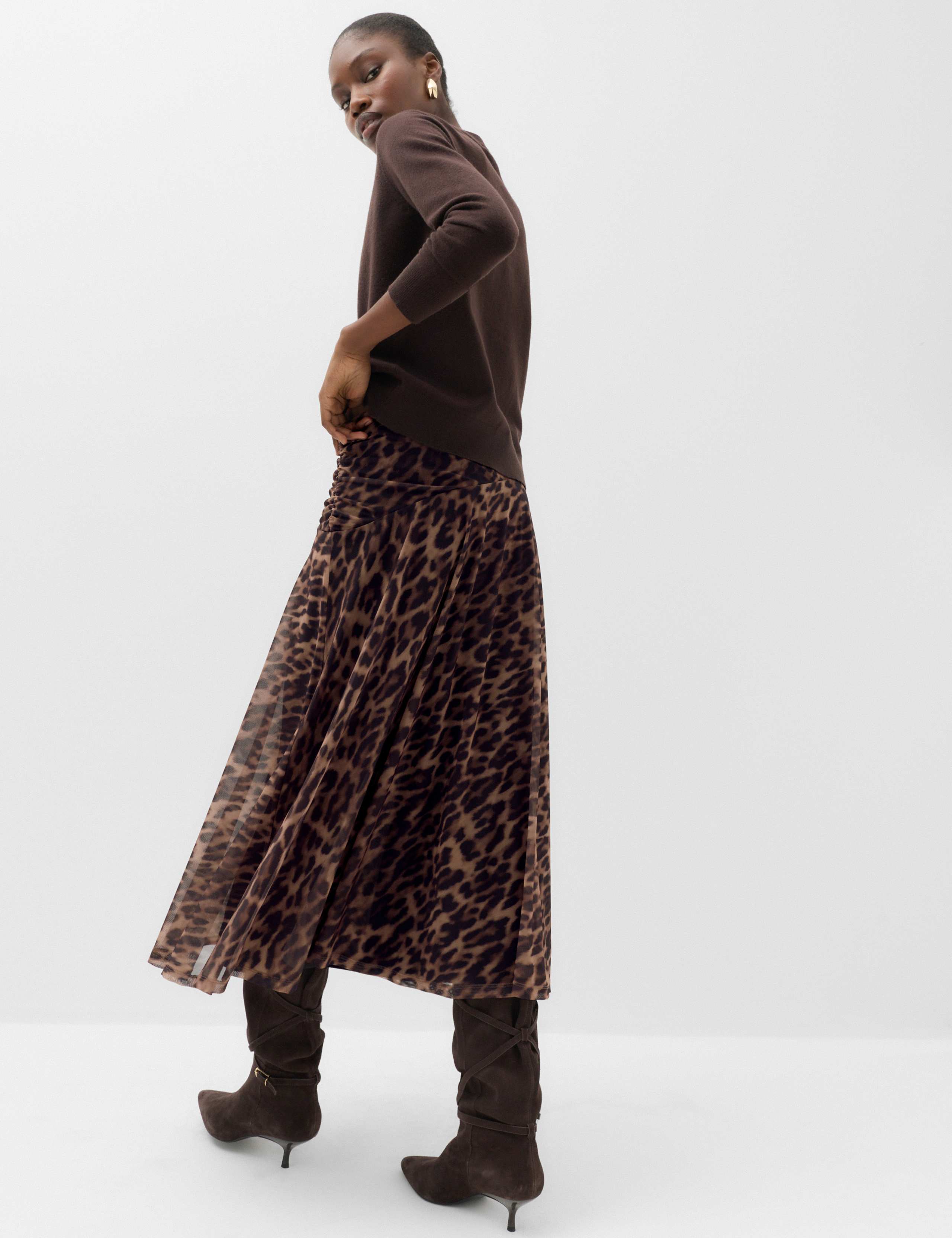 Animal Print Mesh Midi A-Line Skirt 4 of 6