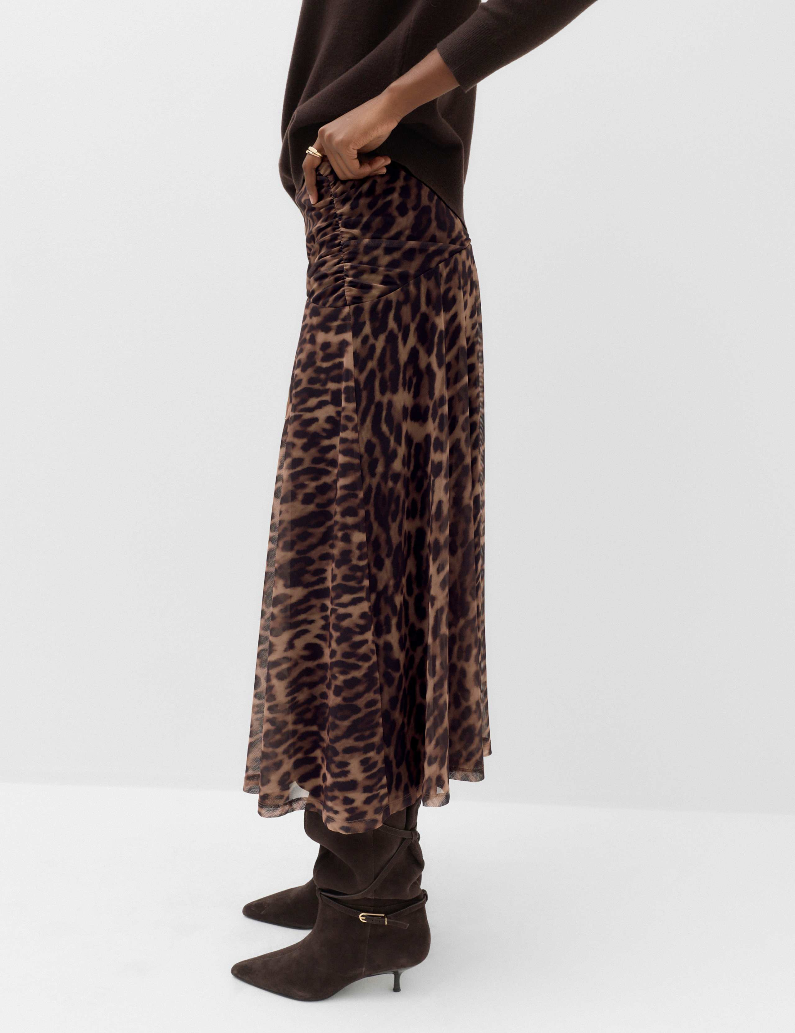 Animal Print Mesh Midi A-Line Skirt 5 of 6