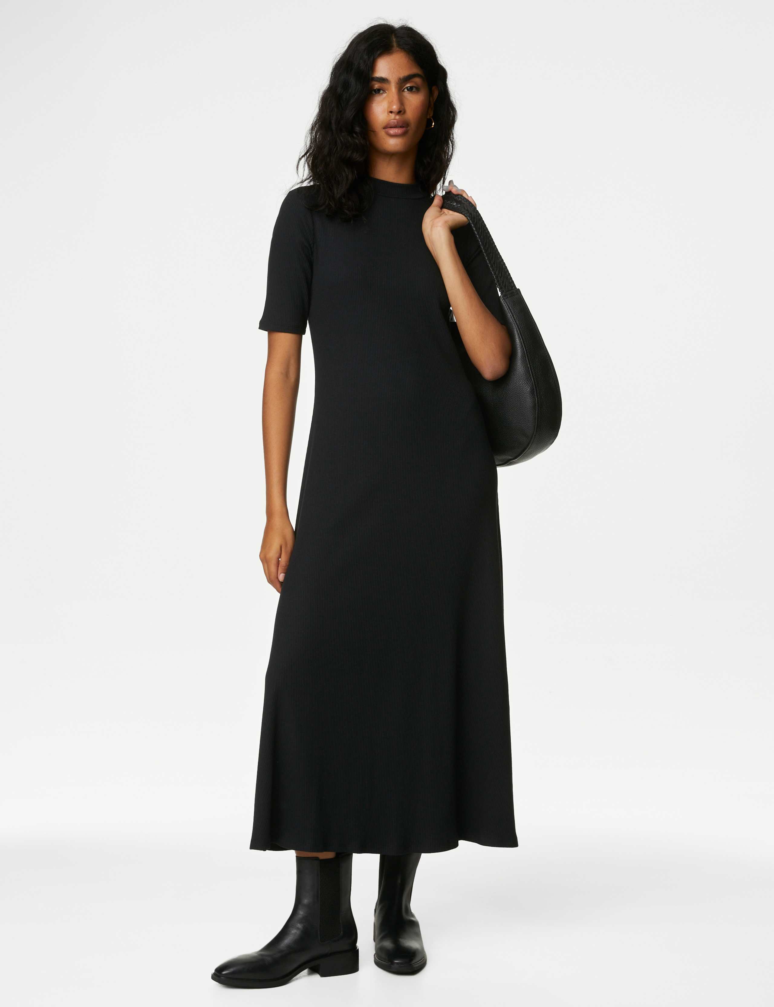 Jersey Ribbed Funnel Neck Maxi Column Dress 1 of 4