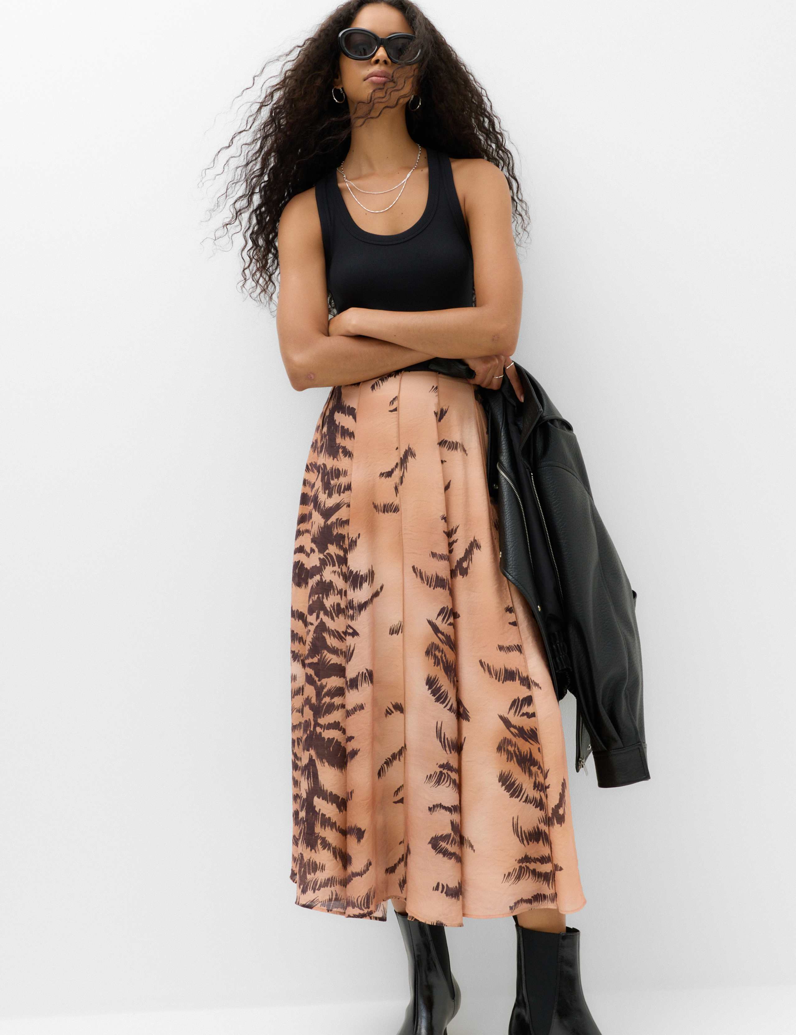 Animal Print Box Pleat Midi Circle Skirt 3 of 6