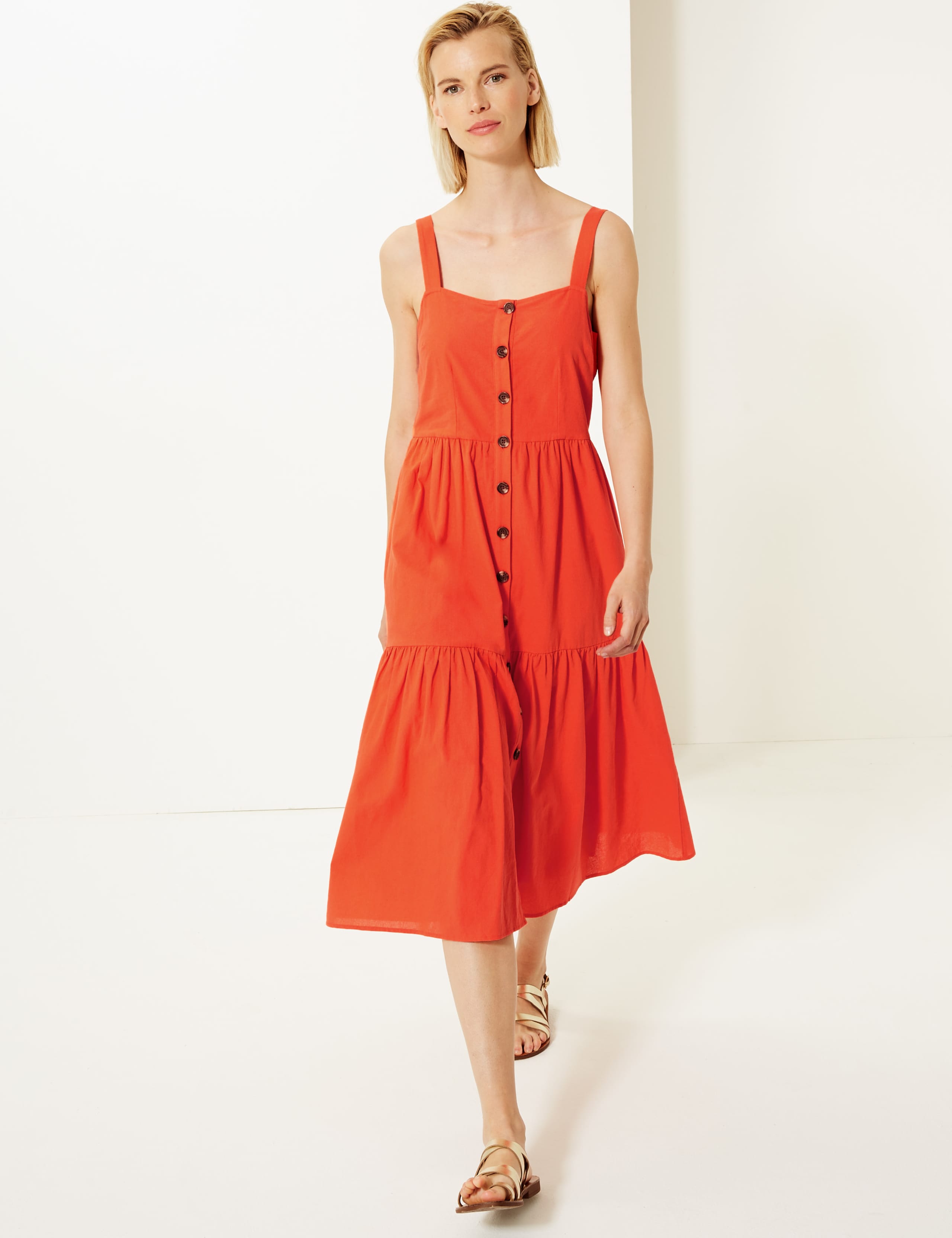 Pure Cotton Button Detailed Slip Midi Dress 1 of 4