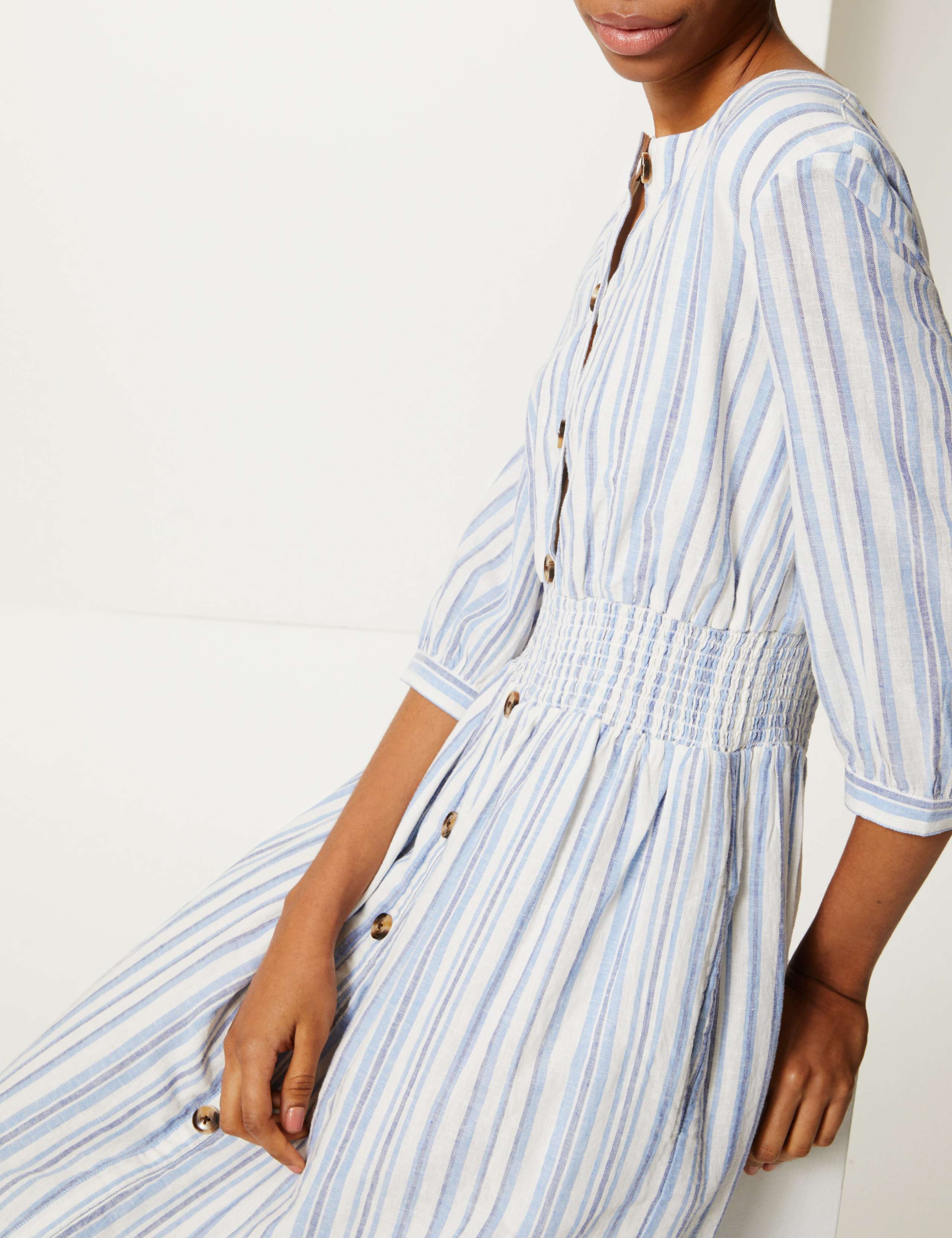 Cotton Blend Striped Waisted Midi Dress 3 of 4
