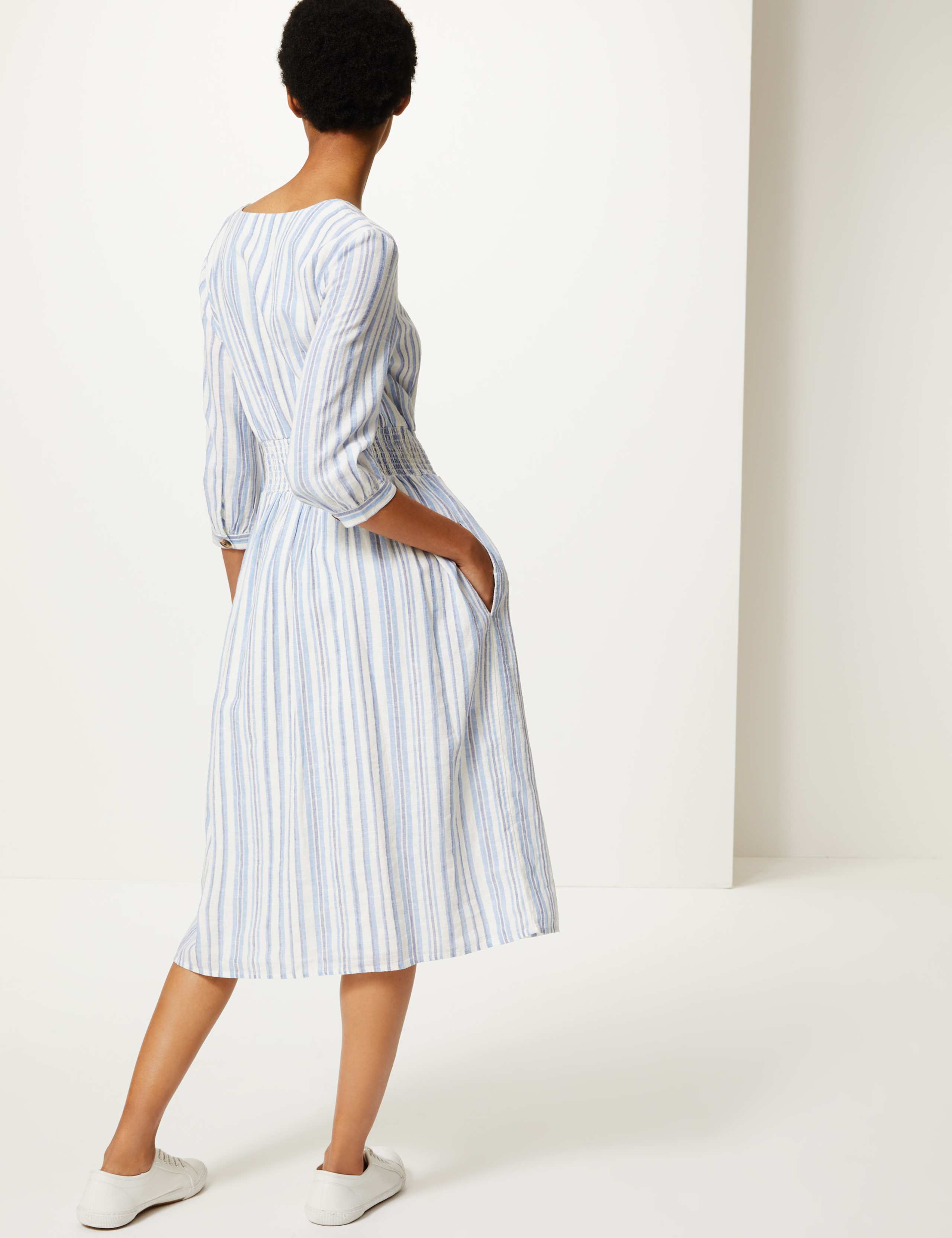 Cotton Blend Striped Waisted Midi Dress 4 of 4