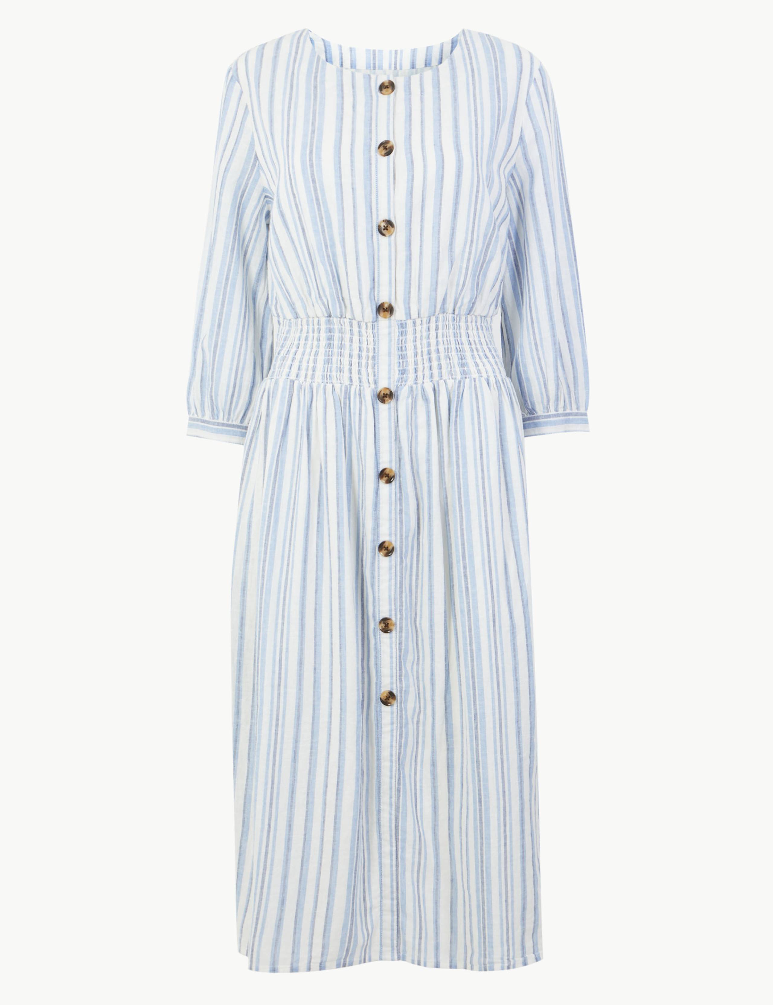 Cotton Blend Striped Waisted Midi Dress 2 of 4
