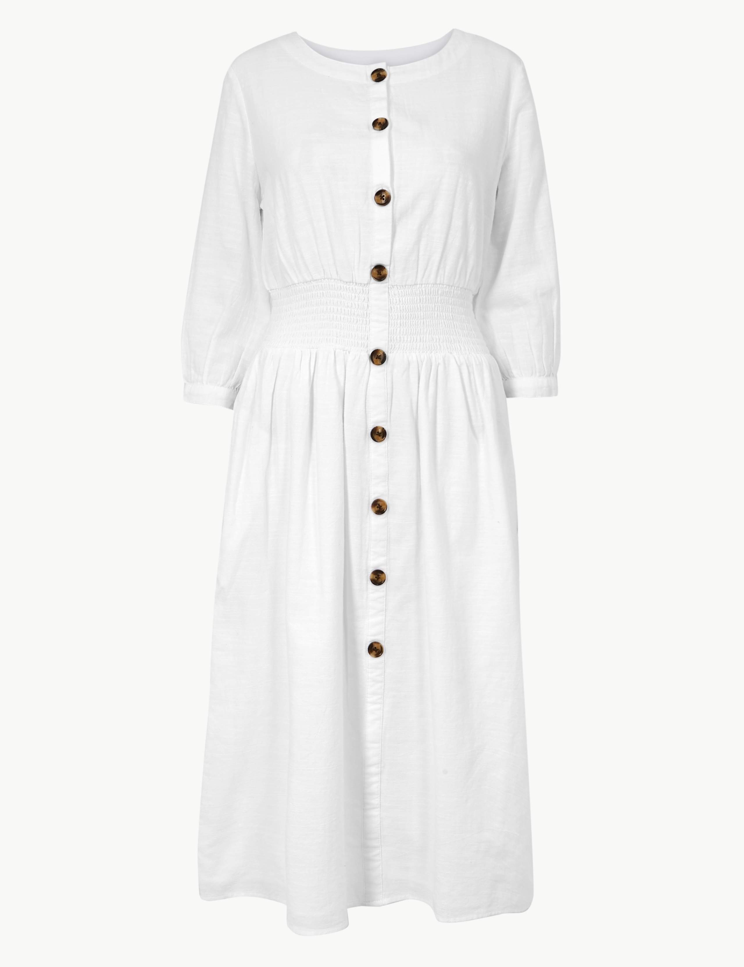 Pure Cotton 3/4 Sleeve Waisted Midi Dress 2 of 4