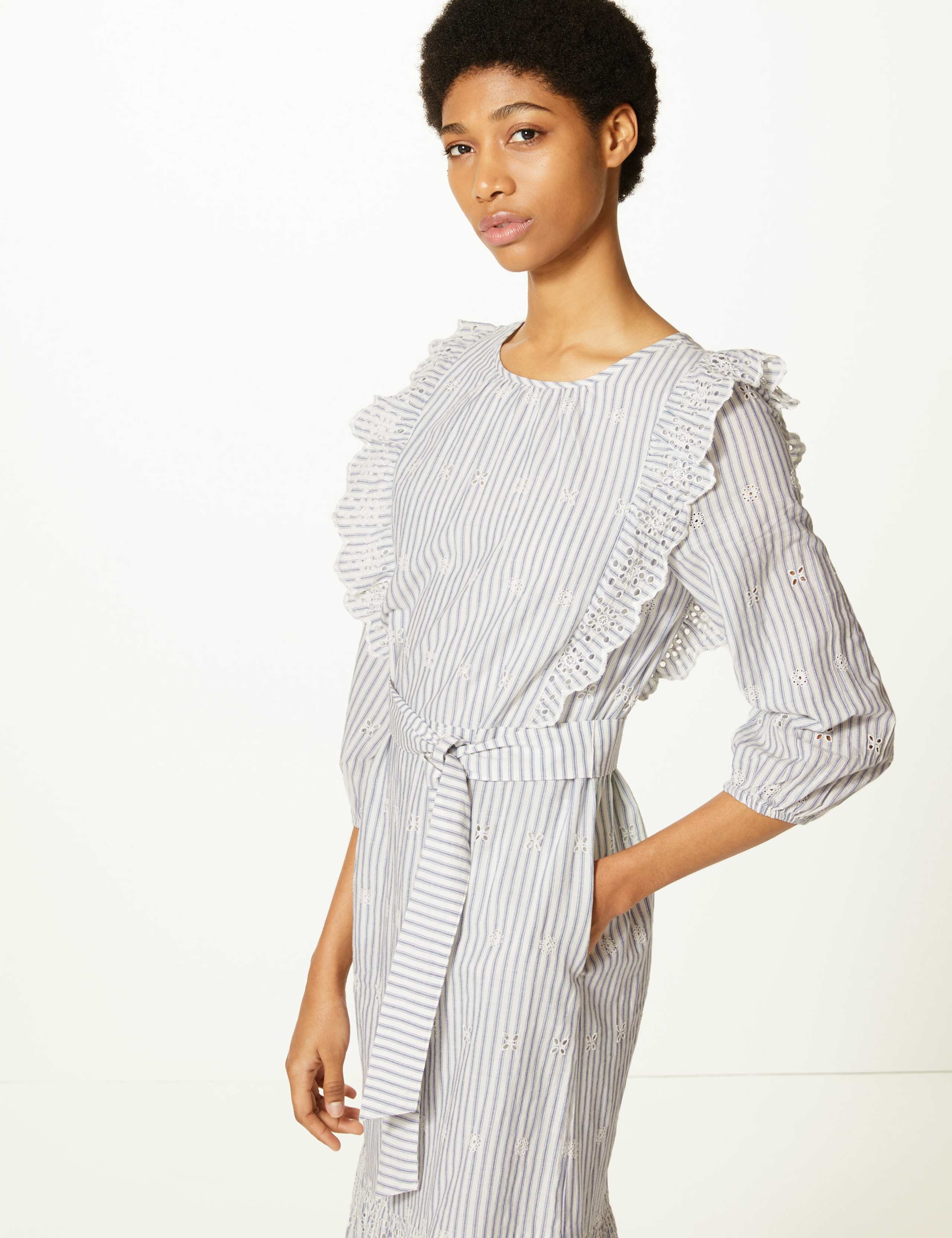 Pure Cotton Striped Waisted Midi Dress 3 of 4