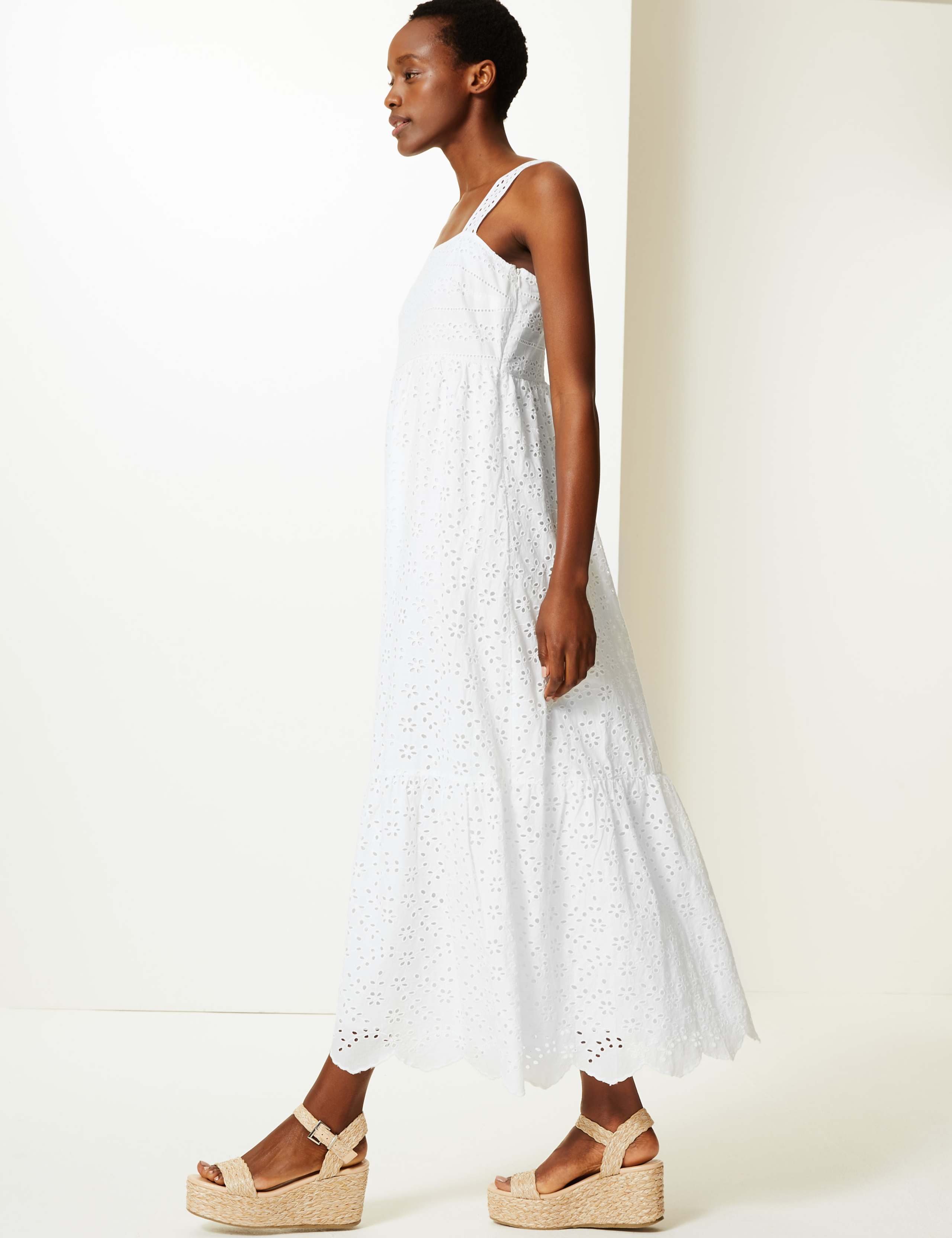 Pure Cotton Embroidered Waisted Maxi Dress 1 of 5