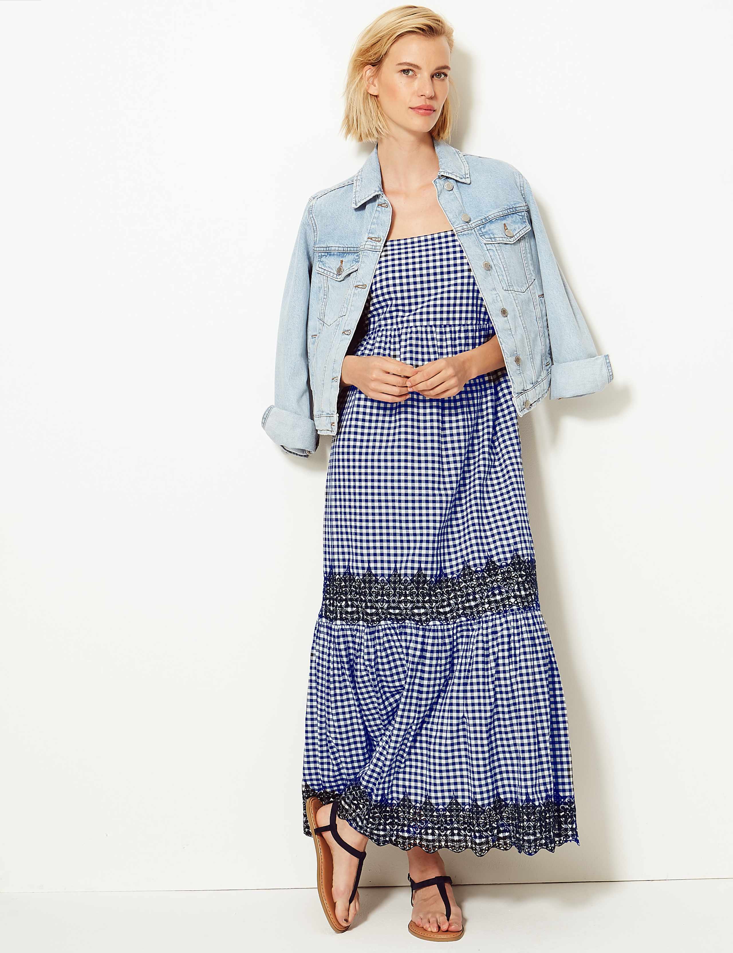 Pure Cotton Gingham Slip Maxi Dress 1 of 4