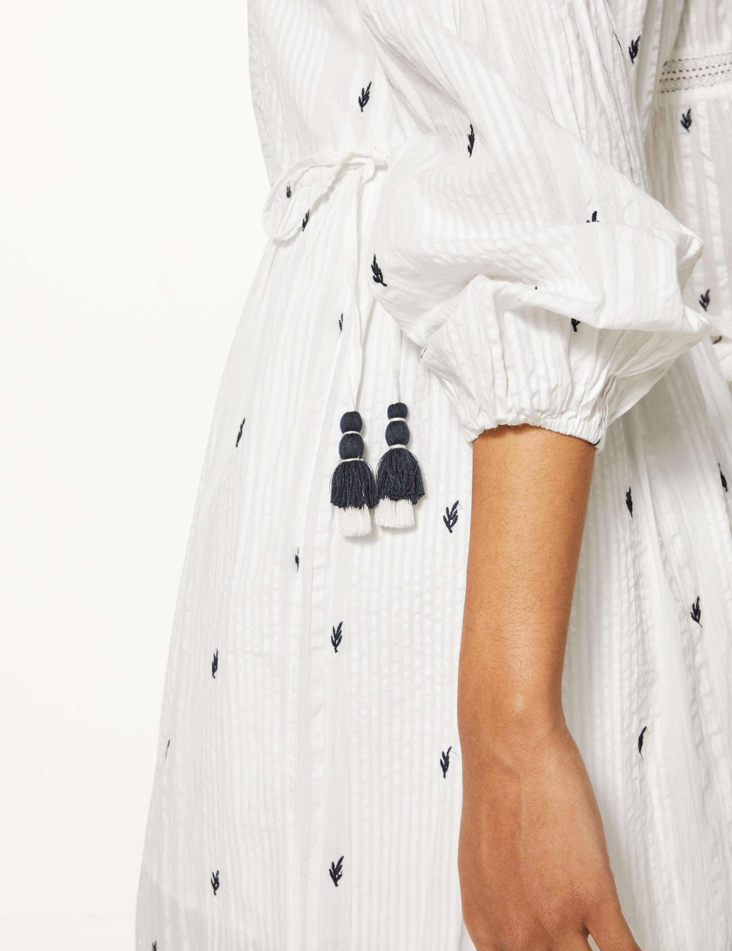 Pure Cotton Embroidered Waisted Midi Dress 3 of 4