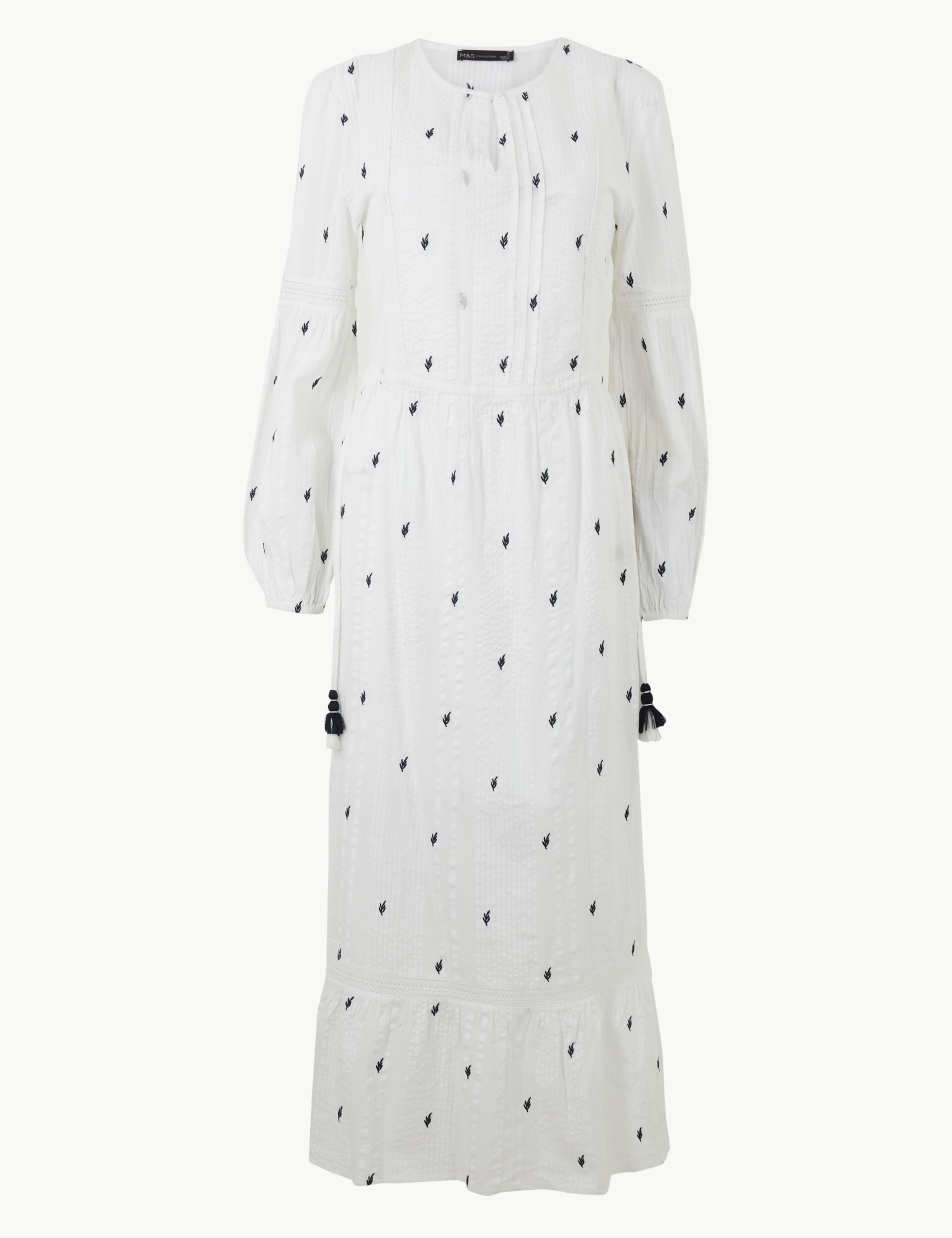 Pure Cotton Embroidered Waisted Midi Dress 2 of 4