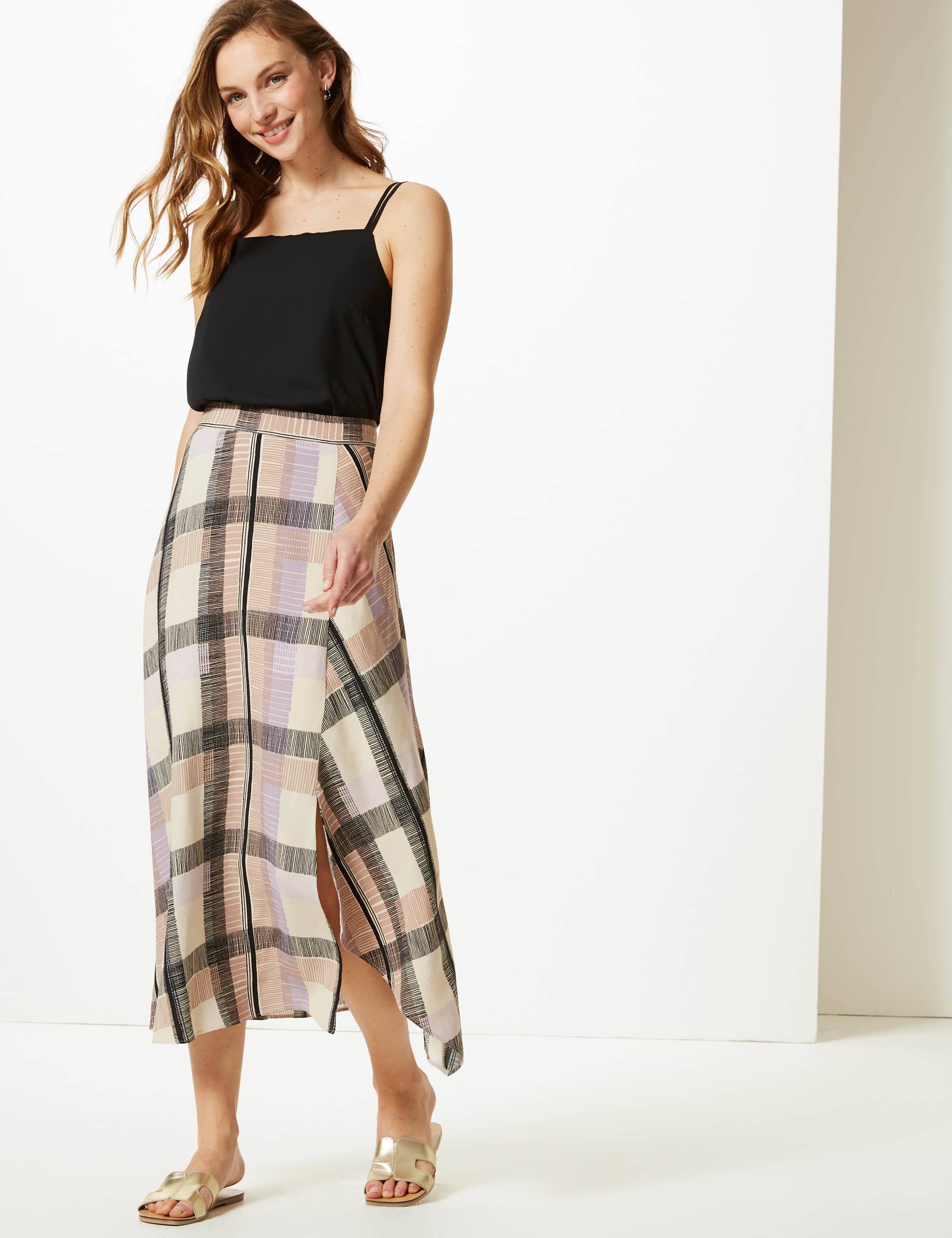 Checked Asymmetric Midi Skirt 1 of 4