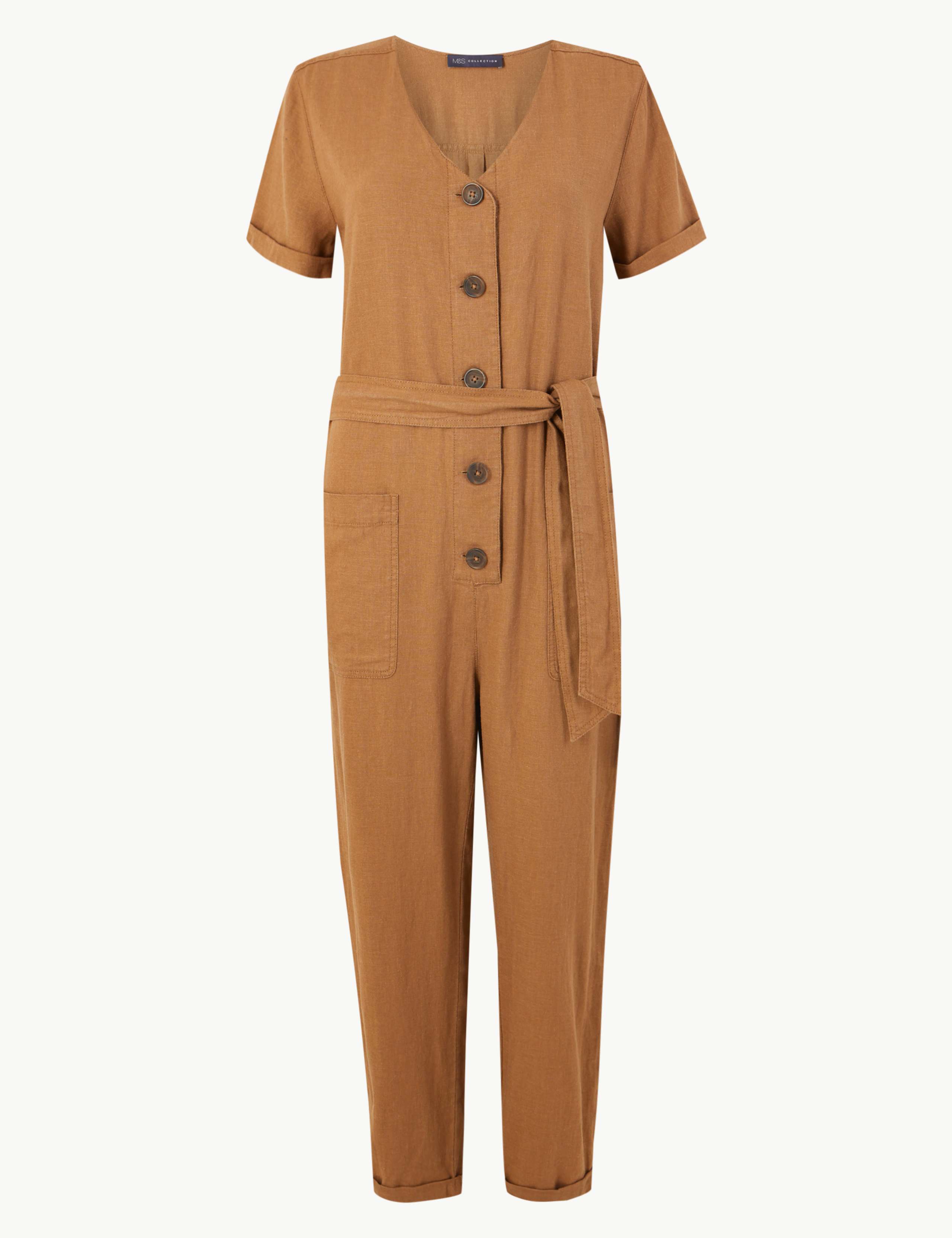 Linen Rich Button Detailed Belted Jumpsuit 2 of 4