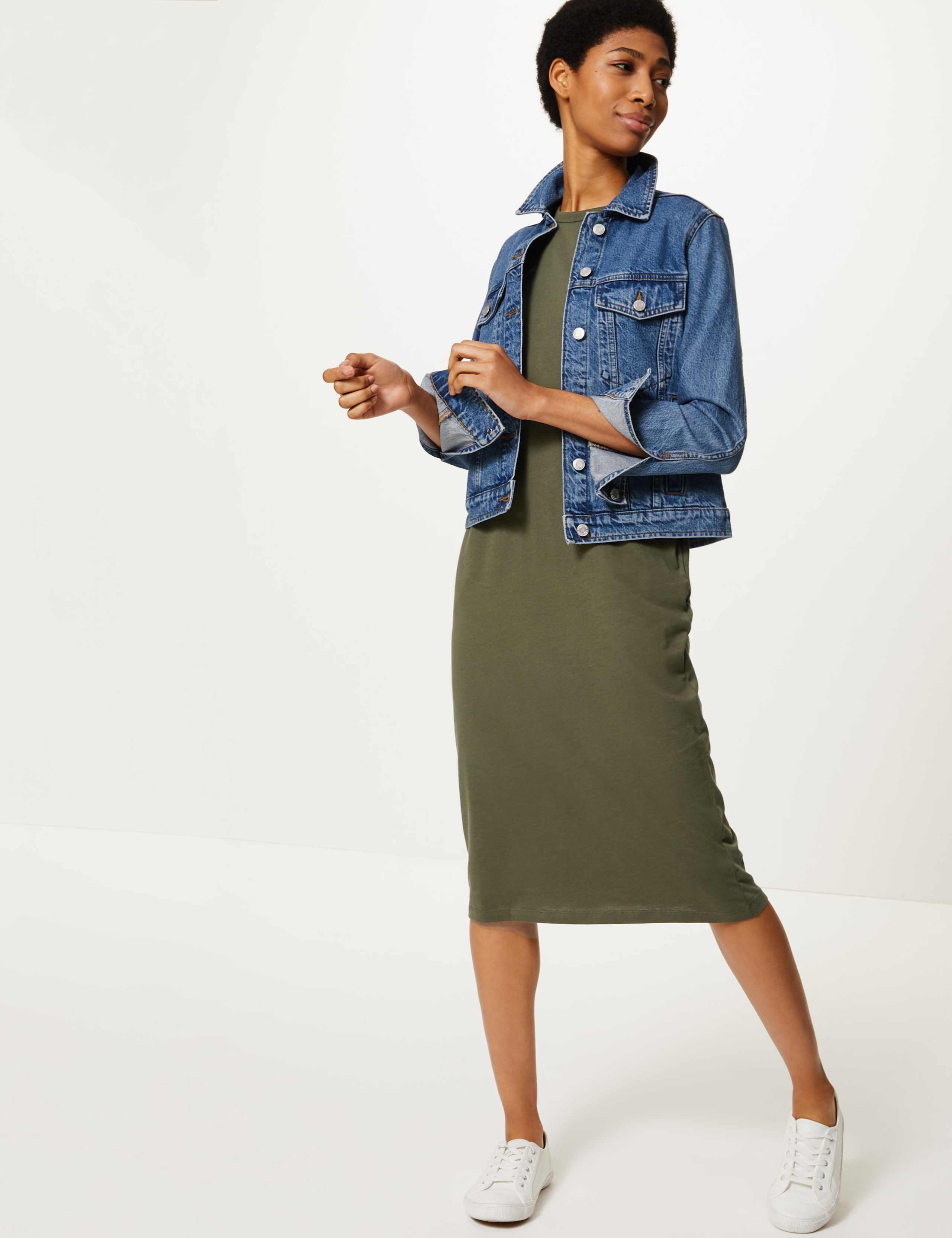 Pure Cotton Patch Pocket T-Shirt Midi Dress 1 of 4