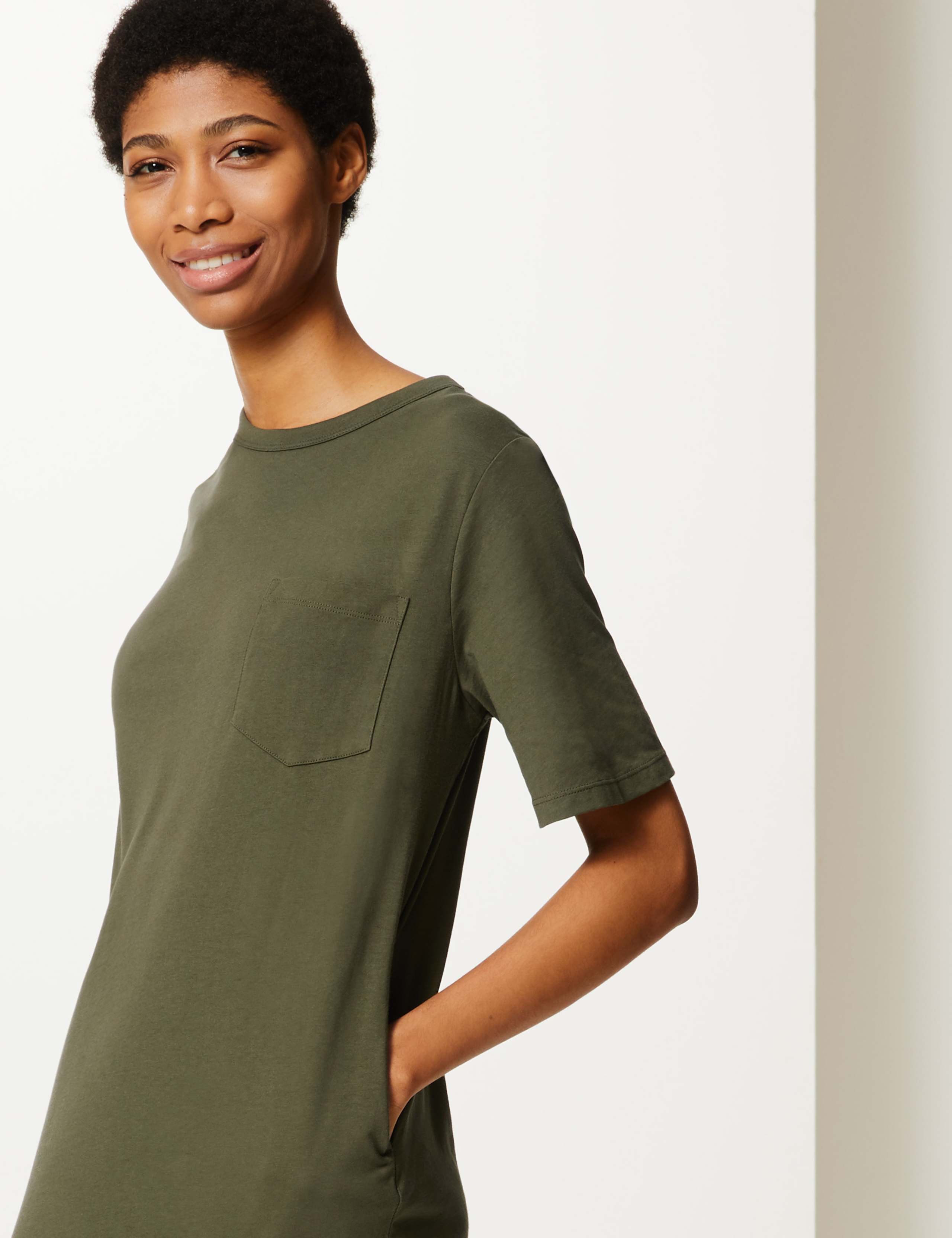 Pure Cotton Patch Pocket T-Shirt Midi Dress 3 of 4