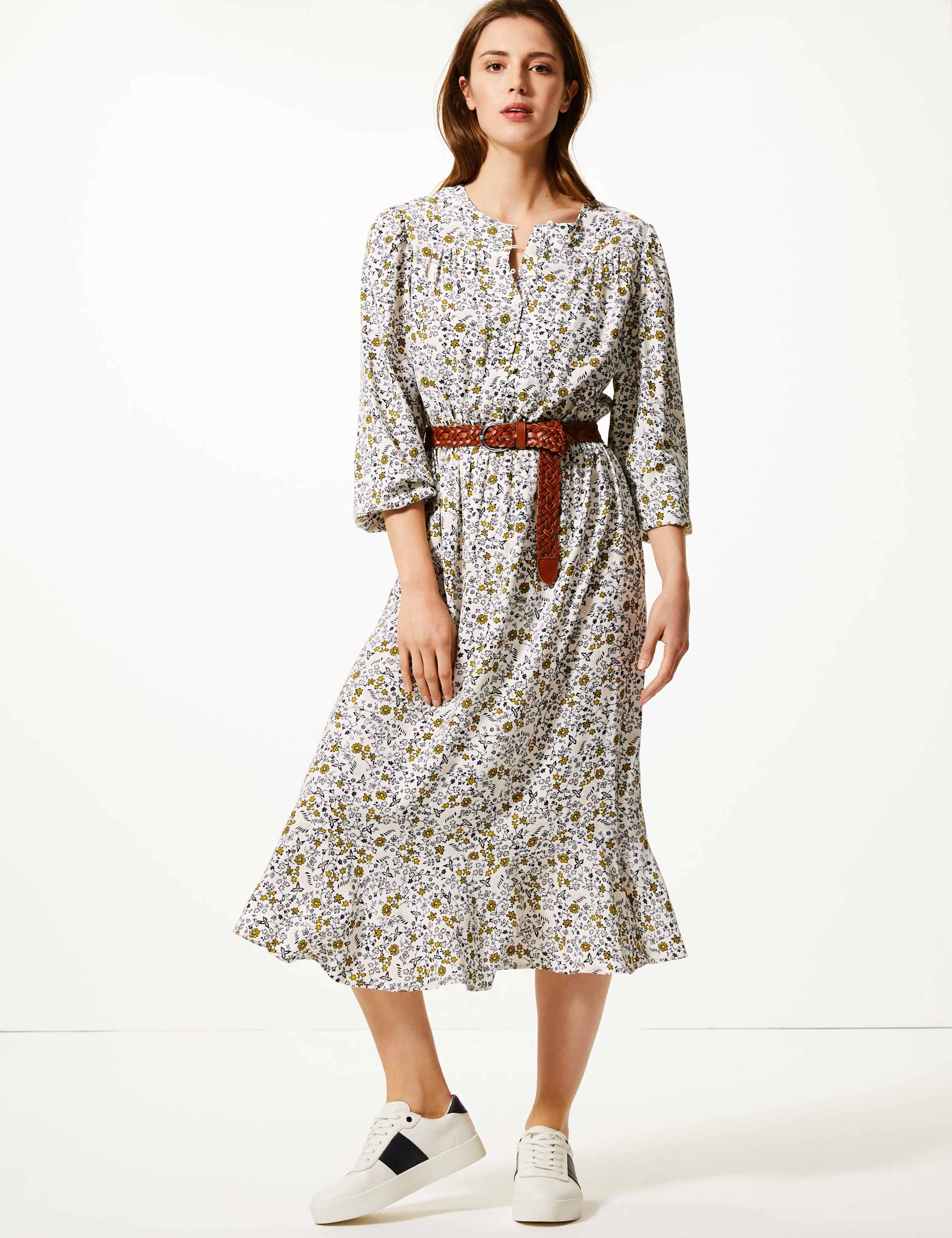 Ditsy Floral Waisted Midi Dress 1 of 3