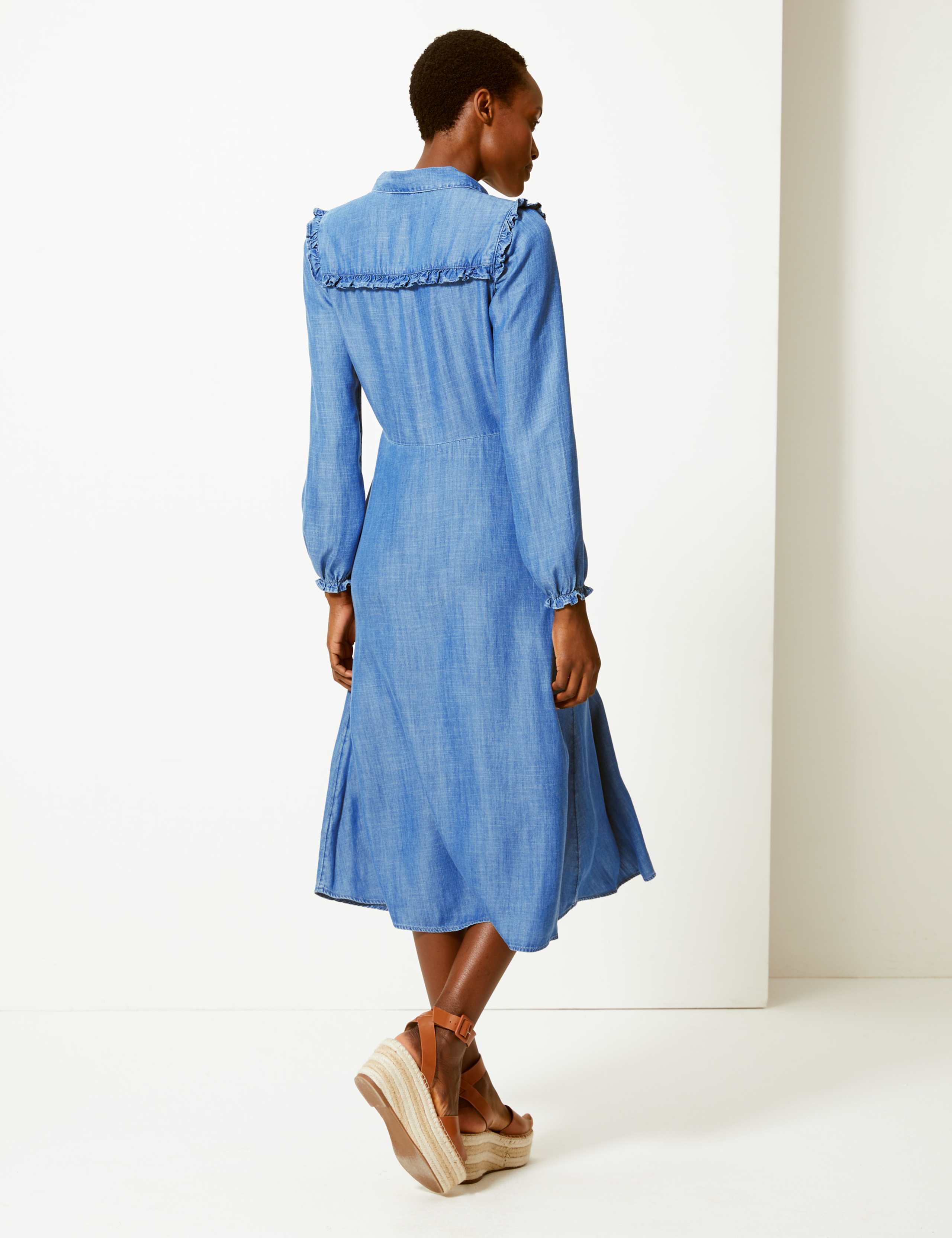 Denim Ruffle Detail Shirt Dress 5 of 5
