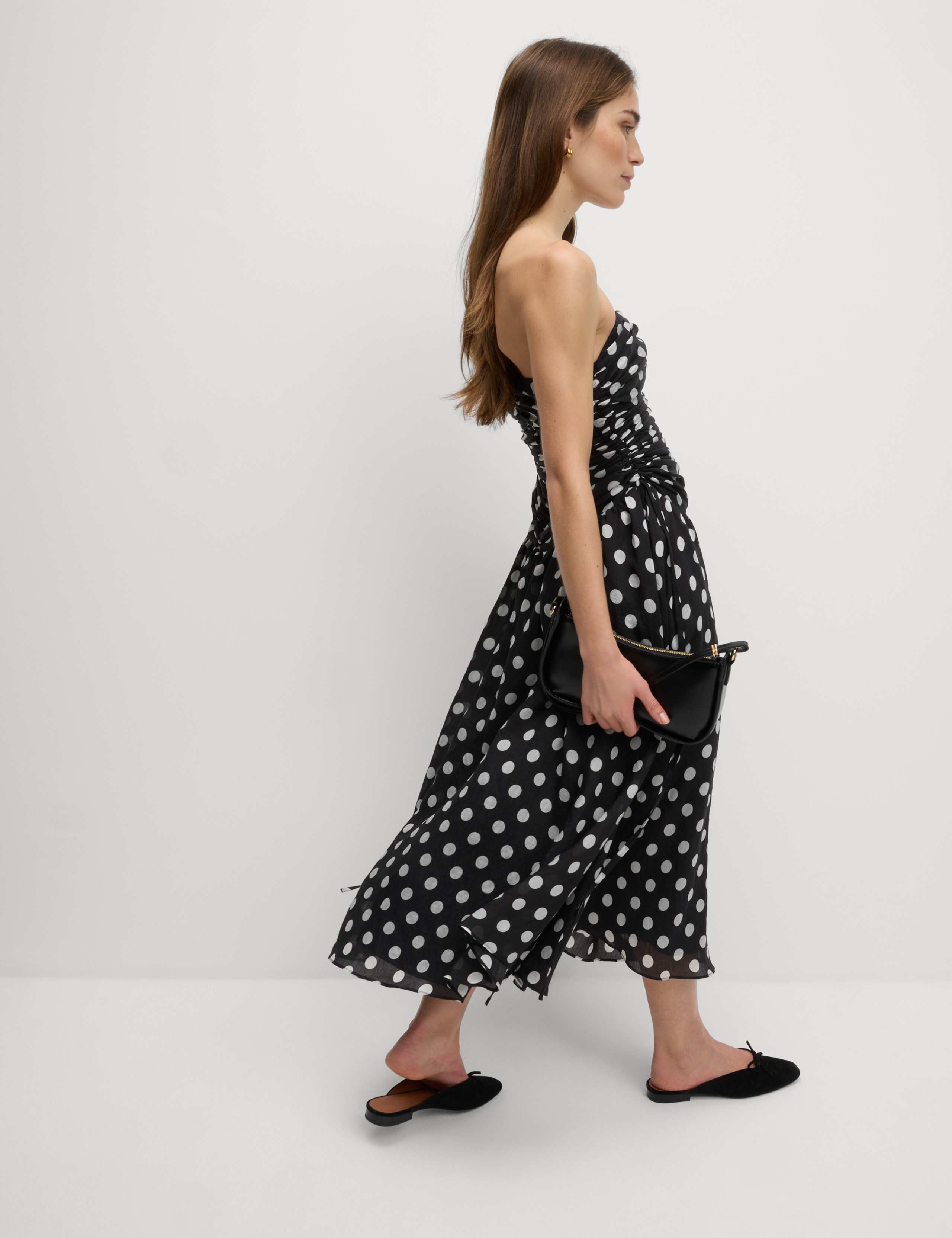 Lyocell Rich Polka Dot Sweetheart Neckline Maxi Waisted Dress 4 of 5