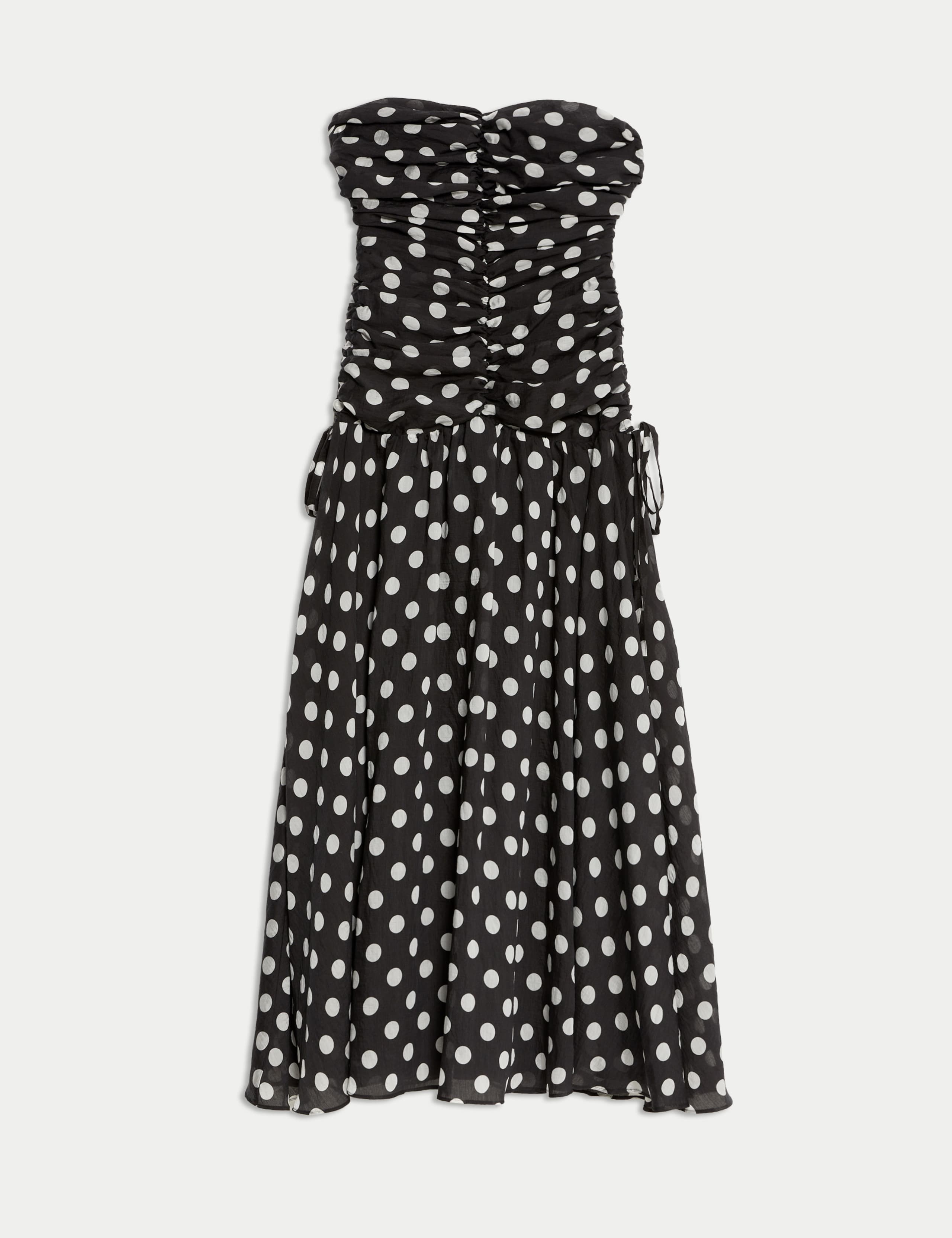 Lyocell Rich Polka Dot Sweetheart Neckline Maxi Waisted Dress 2 of 5