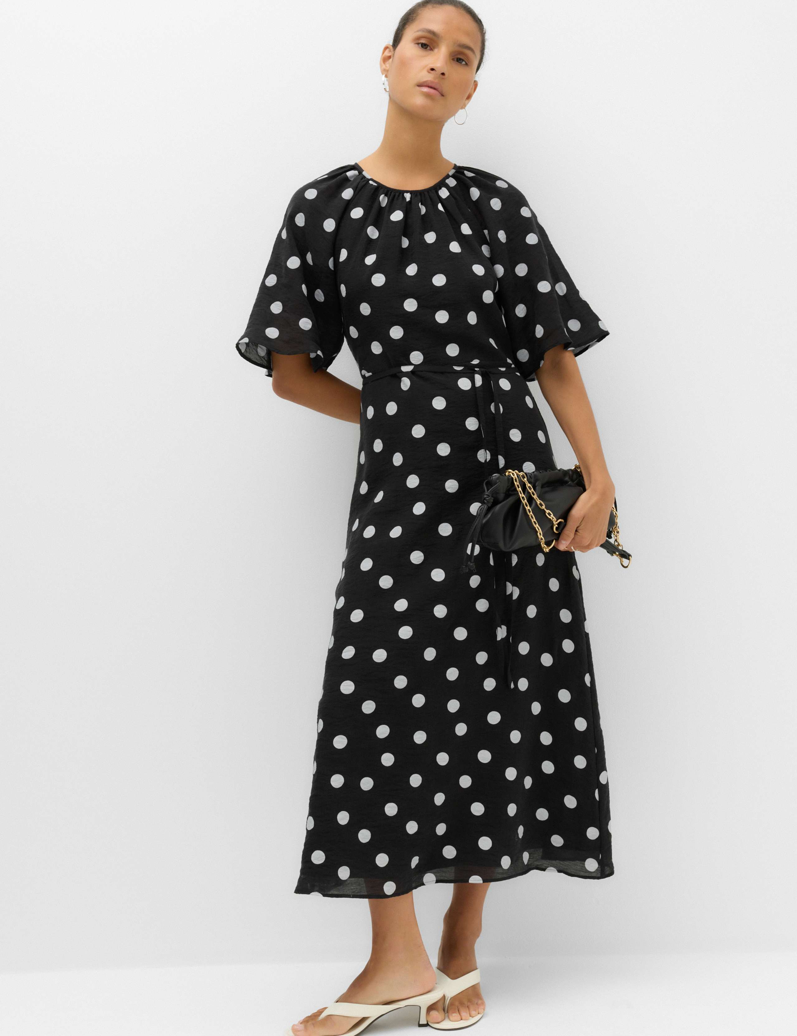 Lyocell Rich Polka Dot Midi Waisted Dress 4 of 6