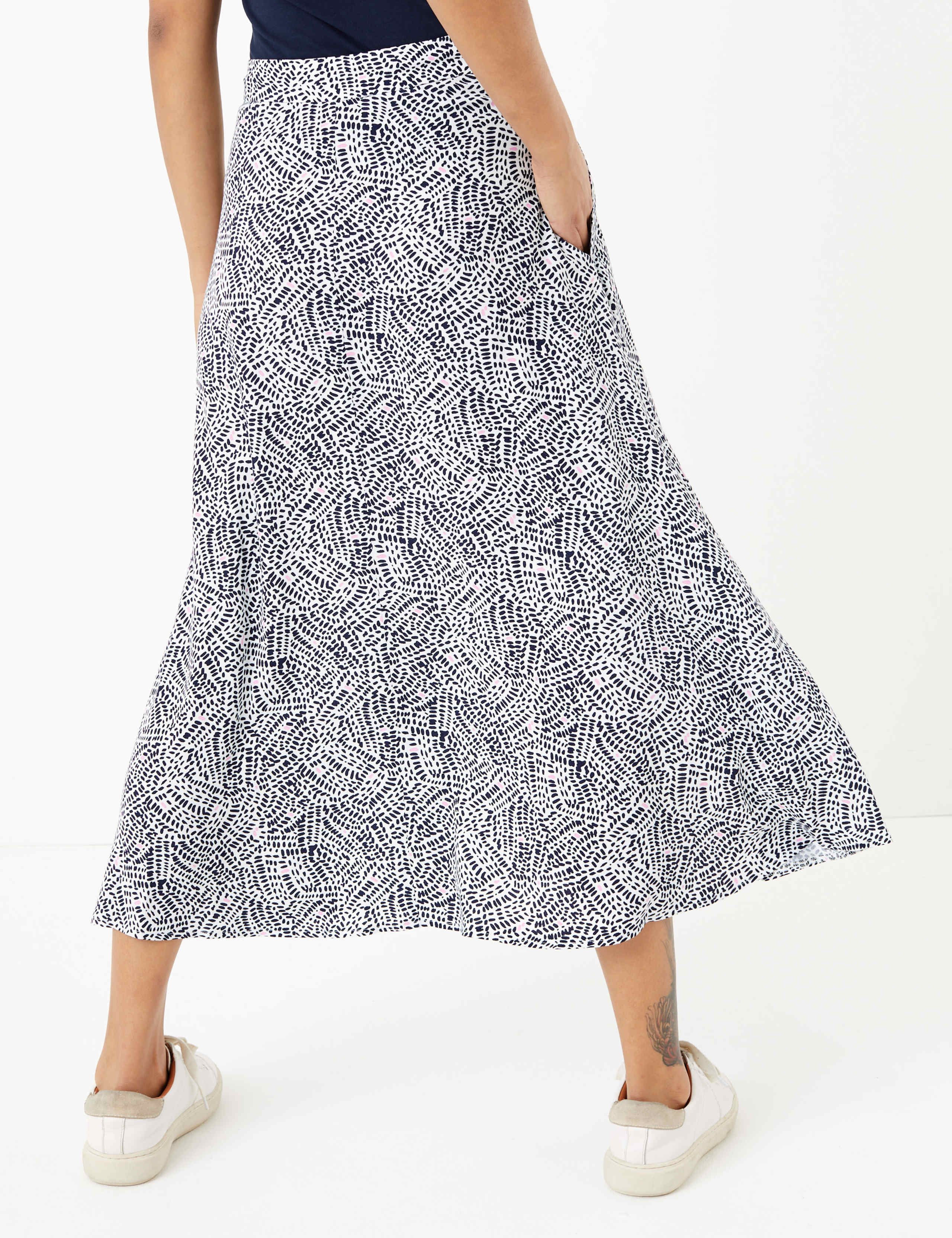 Printed Button Front Midi A-Line Skirt 4 of 4