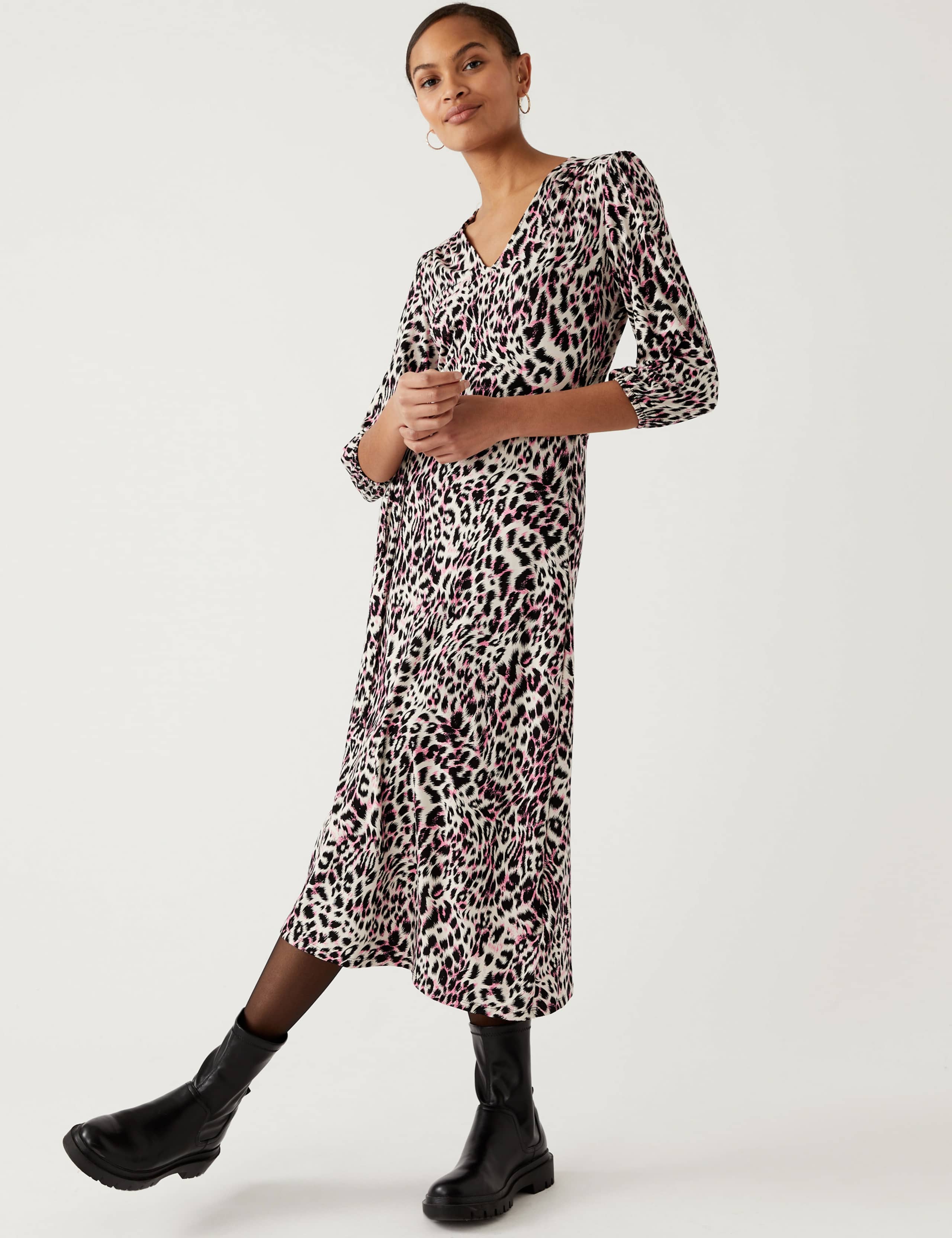 Jersey Printed V-Neck Midi Tea Dress 1 of 2