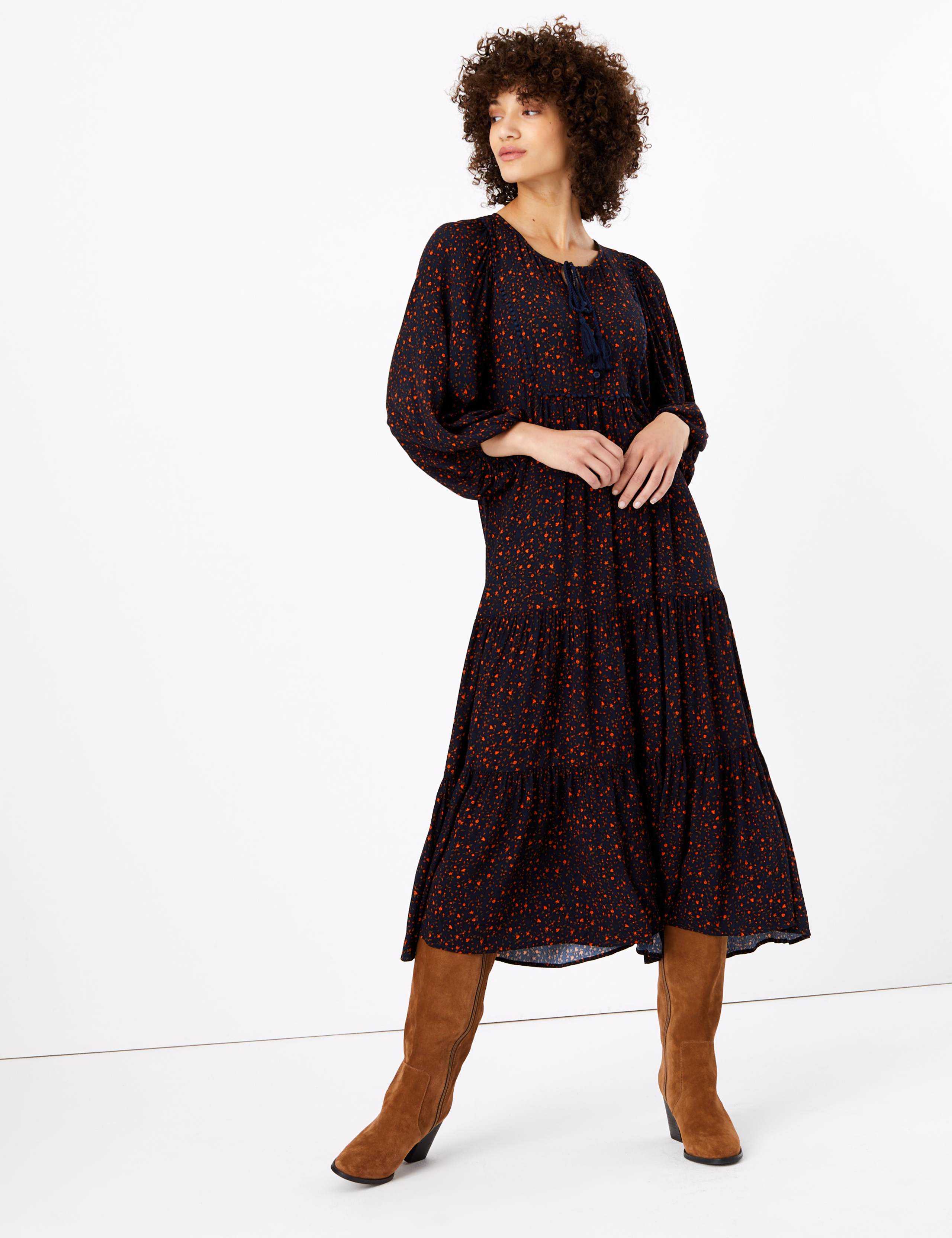 Ditsy Print Relaxed Midi Dress 1 of 5