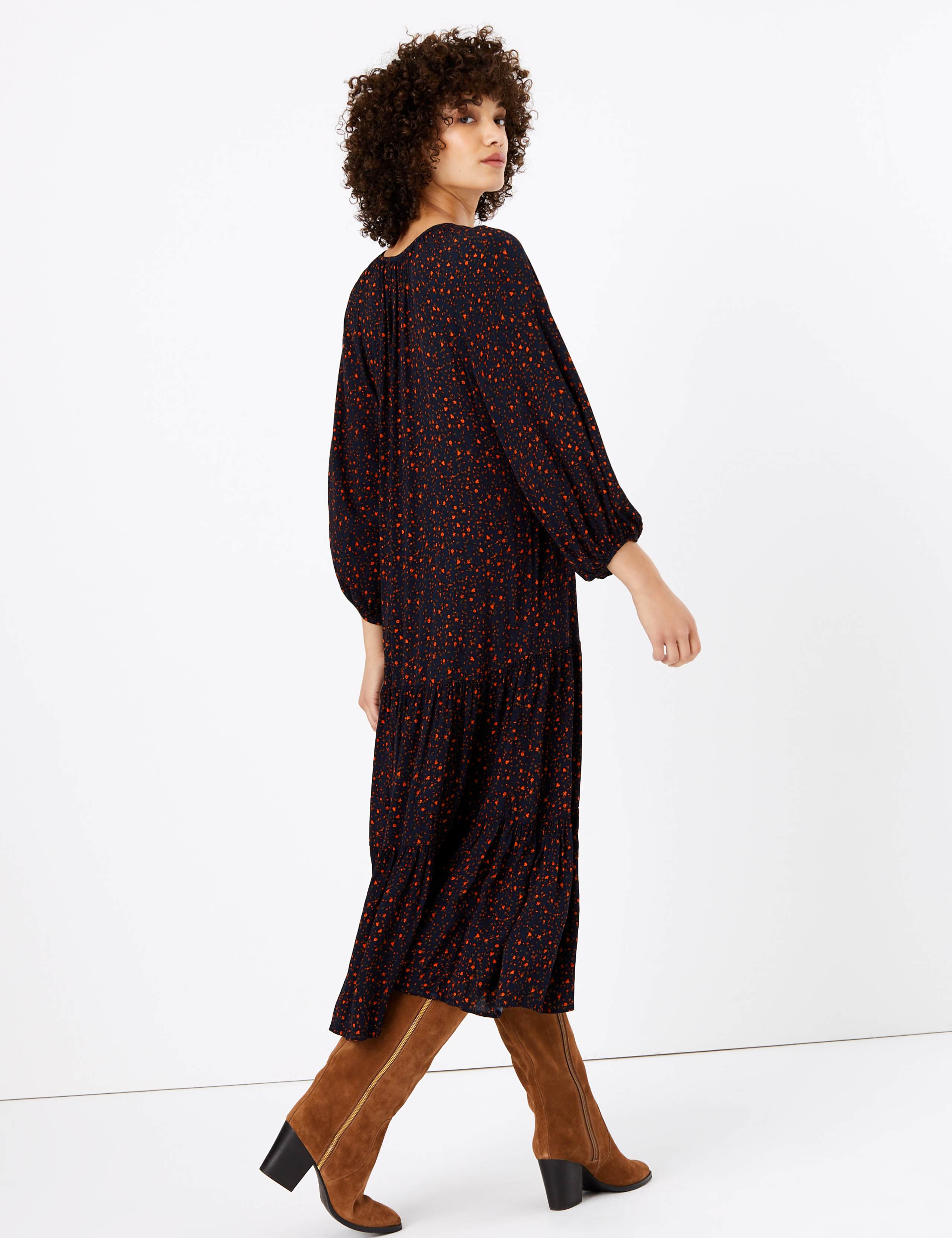 Ditsy Print Relaxed Midi Dress 5 of 5