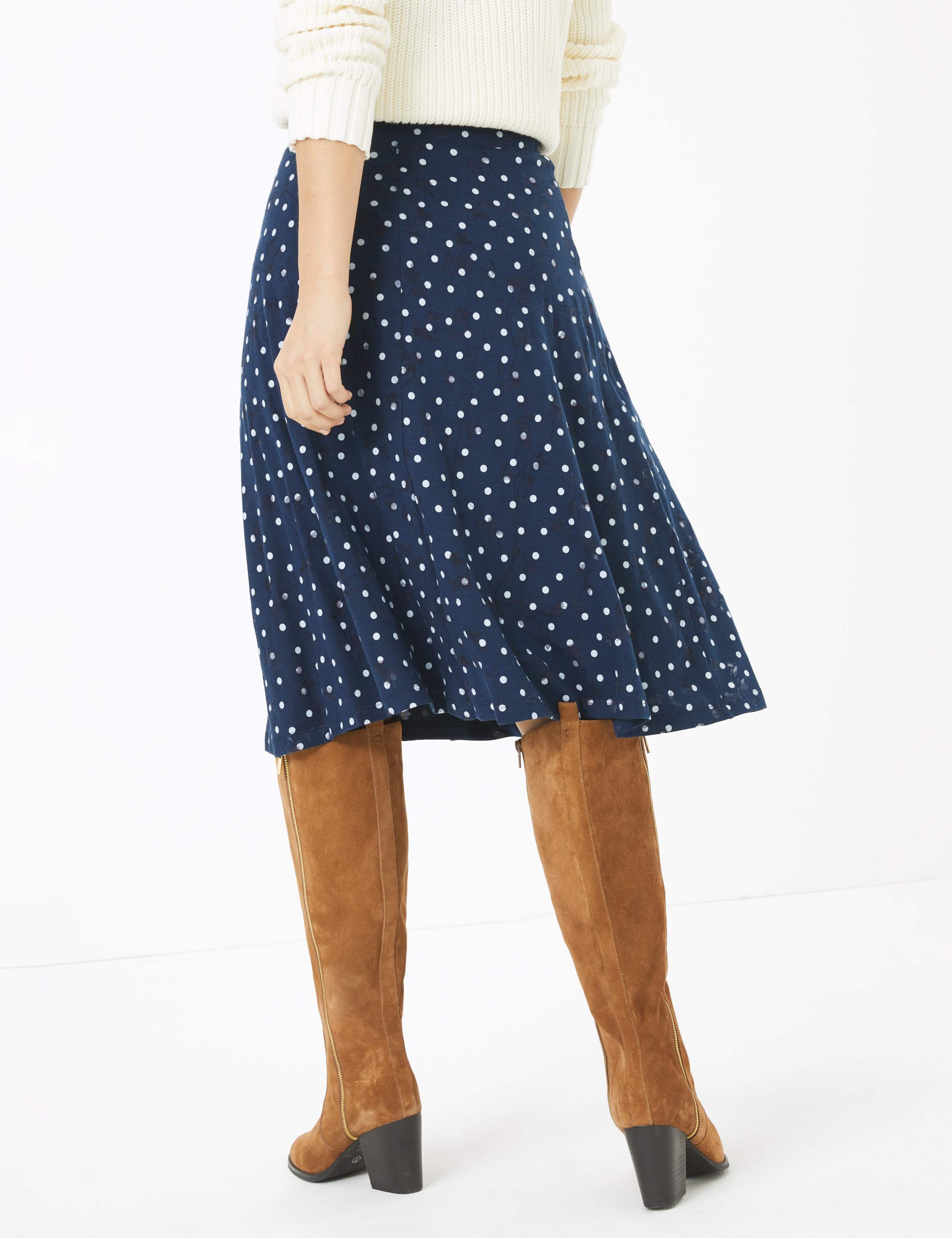 Cotton Polka Dot A-Line Skirt 3 of 3