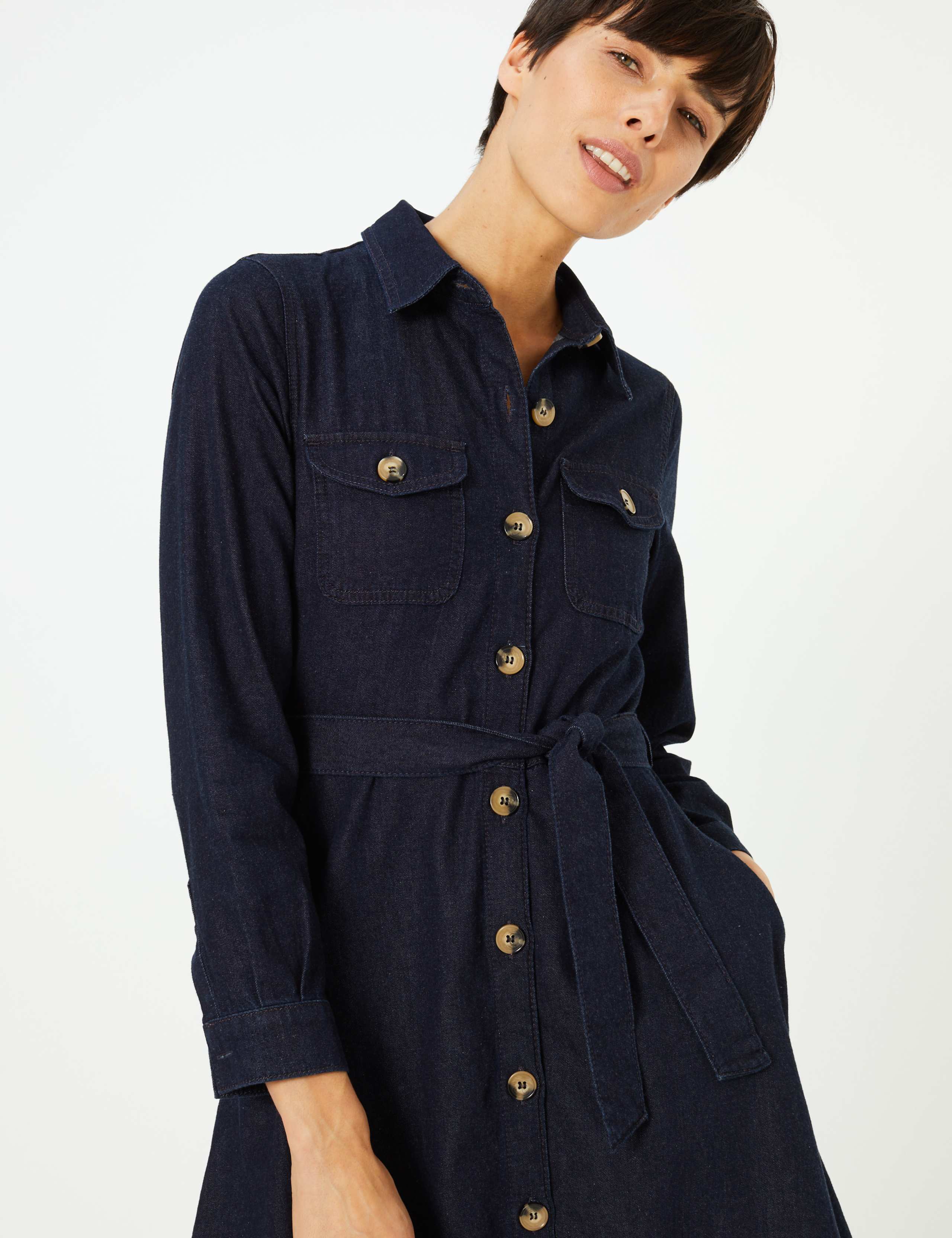 Denim Button Detailed Waisted Dress 3 of 4