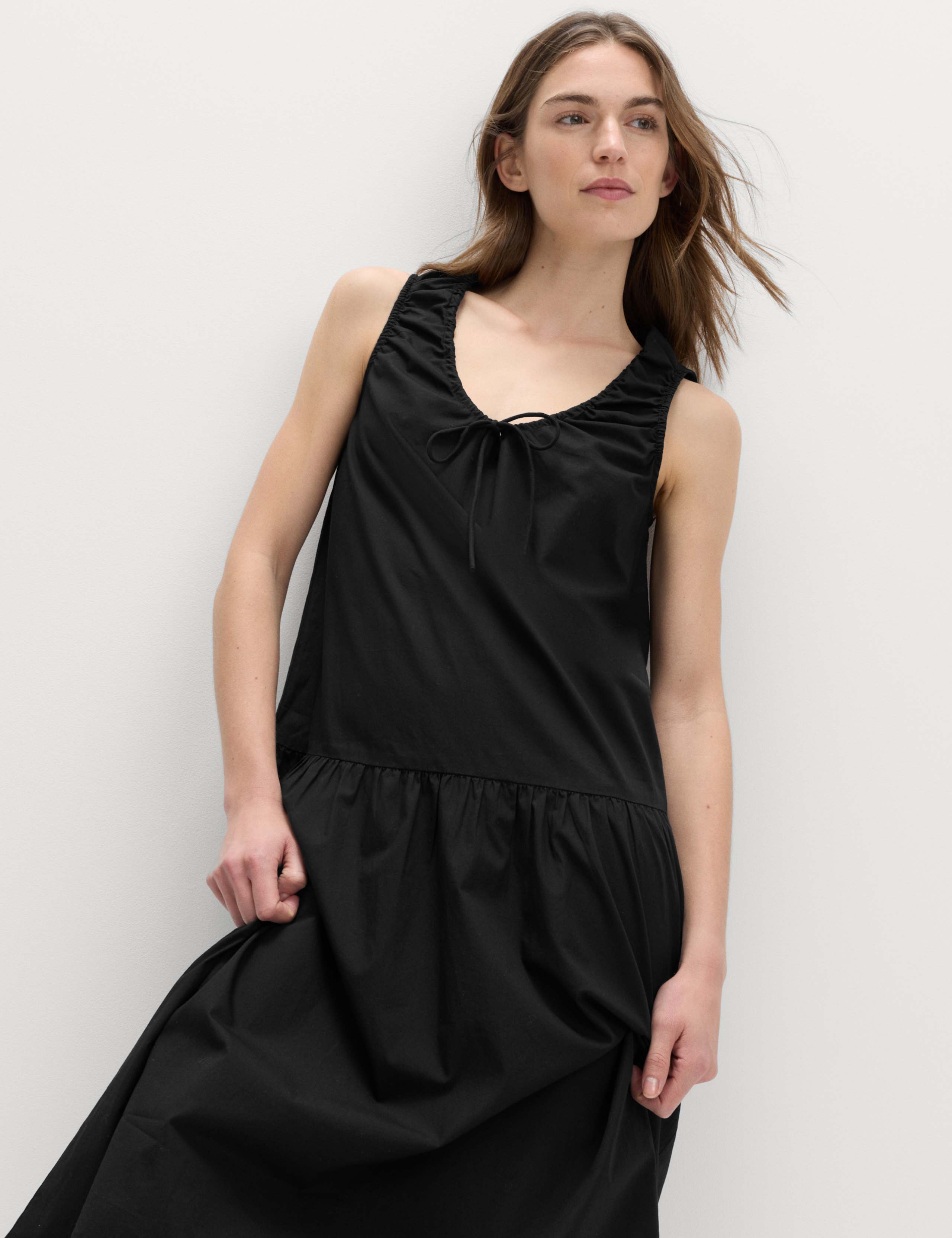 Pure Cotton Tie Detail Midi Tiered Dress 5 of 6