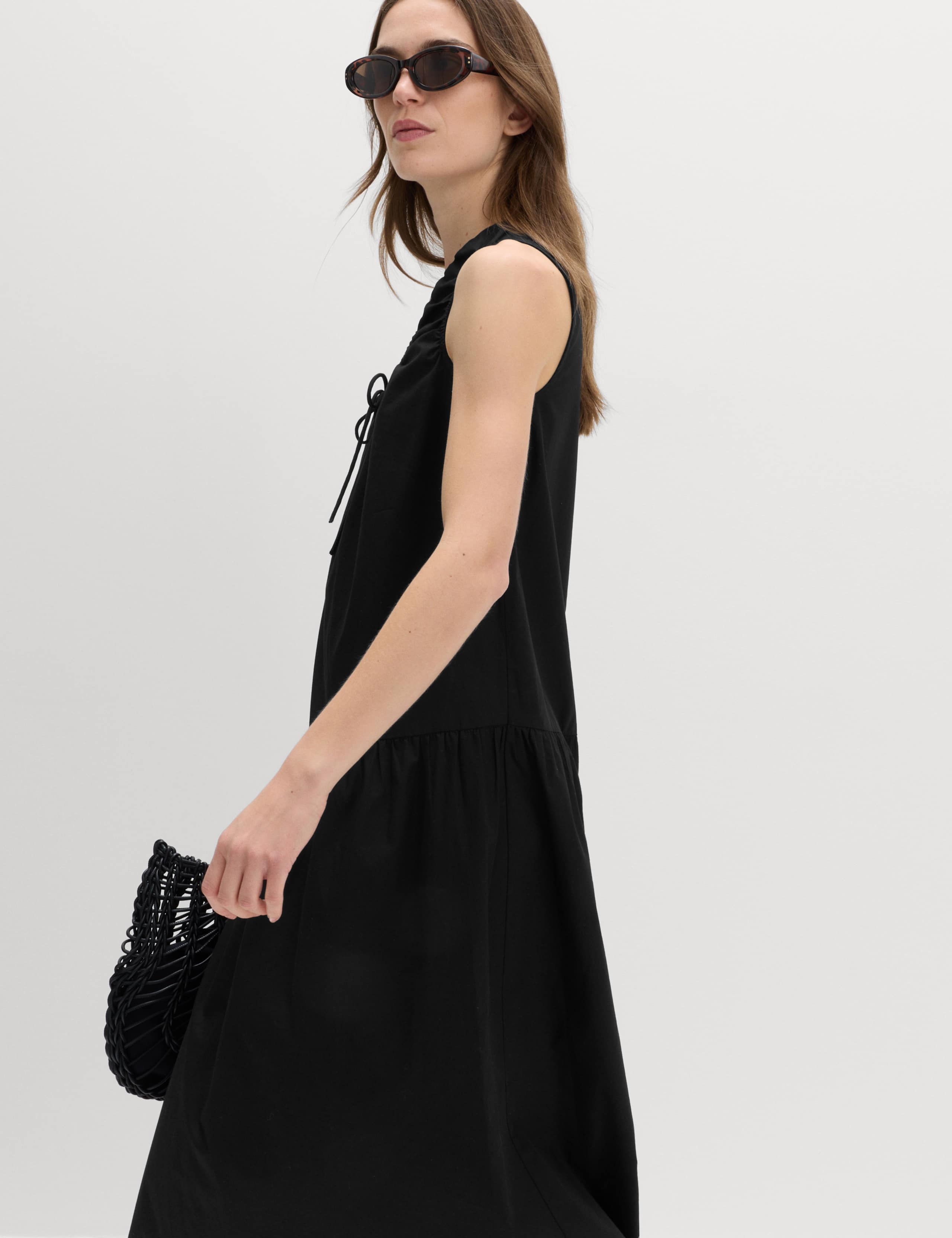 Pure Cotton Tie Detail Midi Tiered Dress 6 of 6